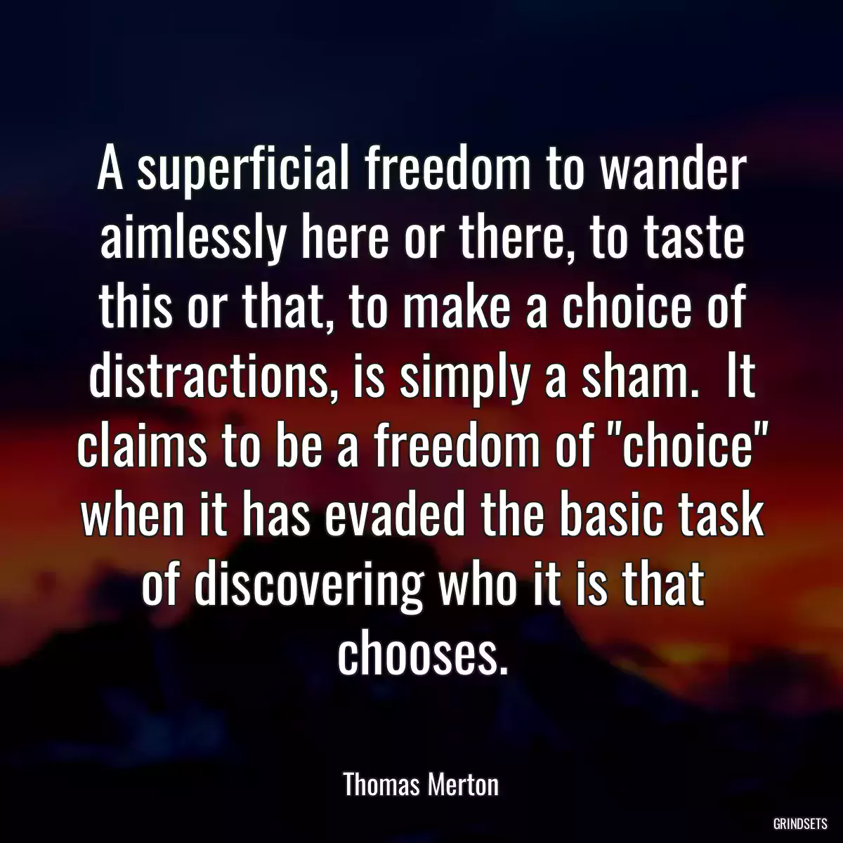 A superficial freedom to wander aimlessly here or there, to taste this or that, to make a choice of distractions, is simply a sham.  It claims to be a freedom of \