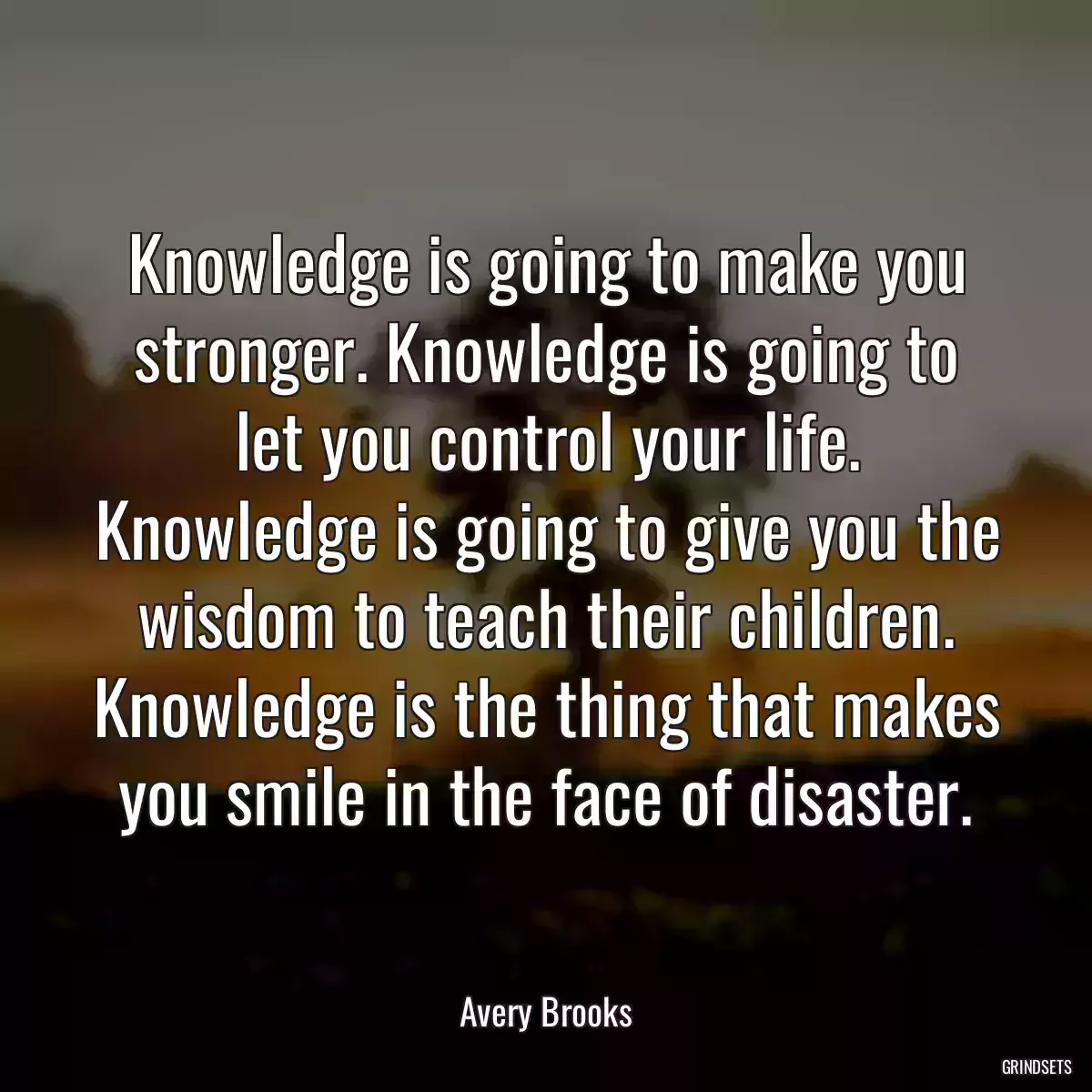 Knowledge is going to make you stronger. Knowledge is going to let you control your life. Knowledge is going to give you the wisdom to teach their children. Knowledge is the thing that makes you smile in the face of disaster.