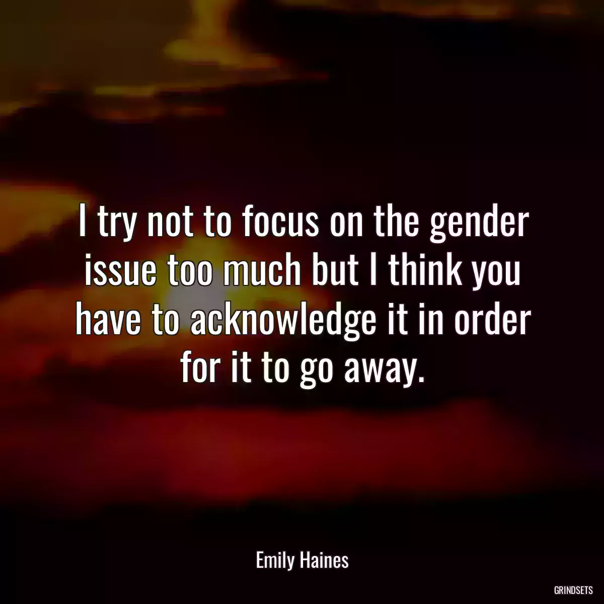 I try not to focus on the gender issue too much but I think you have to acknowledge it in order for it to go away.