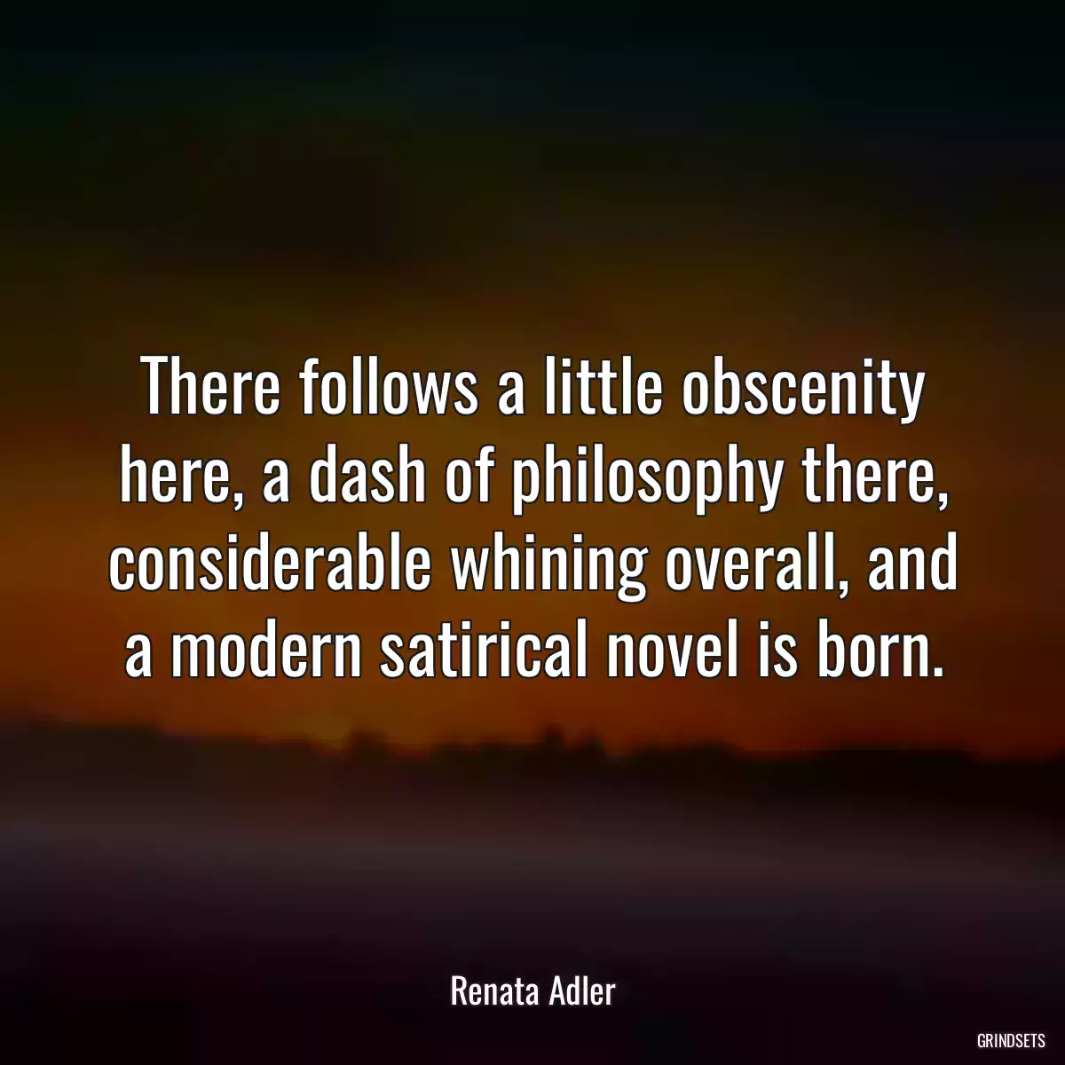 There follows a little obscenity here, a dash of philosophy there, considerable whining overall, and a modern satirical novel is born.