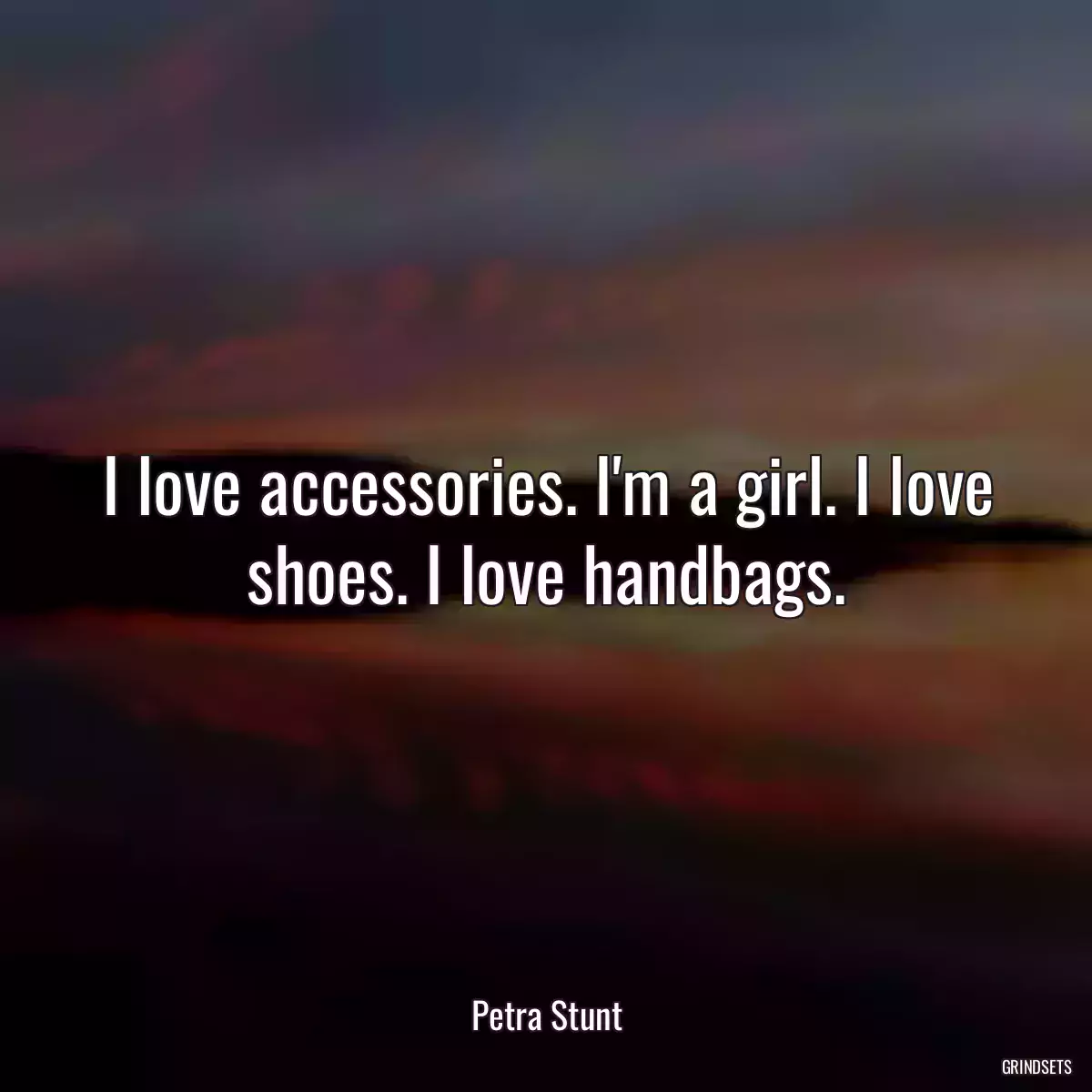 I love accessories. I\'m a girl. I love shoes. I love handbags.