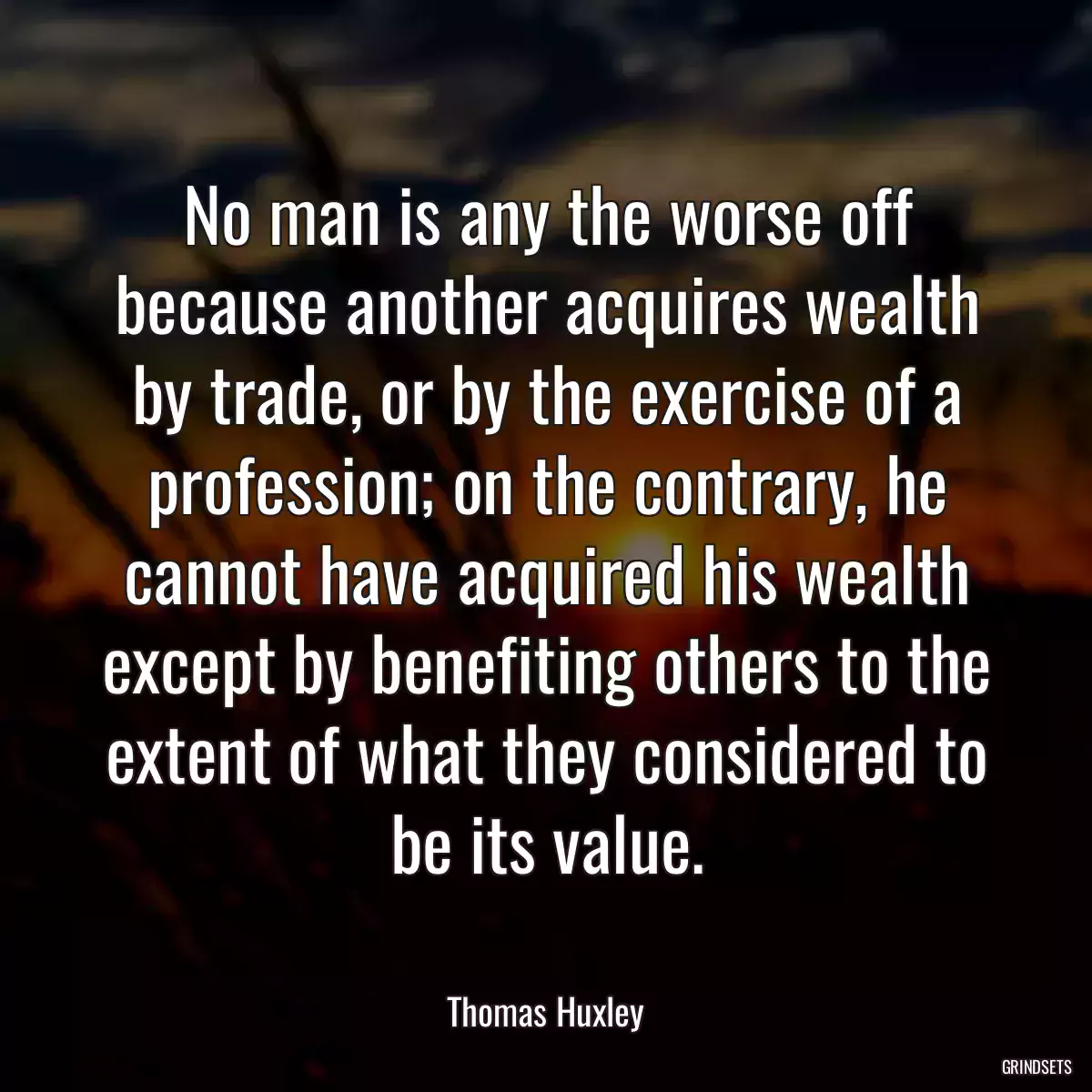 No man is any the worse off because another acquires wealth by trade, or by the exercise of a profession; on the contrary, he cannot have acquired his wealth except by benefiting others to the extent of what they considered to be its value.