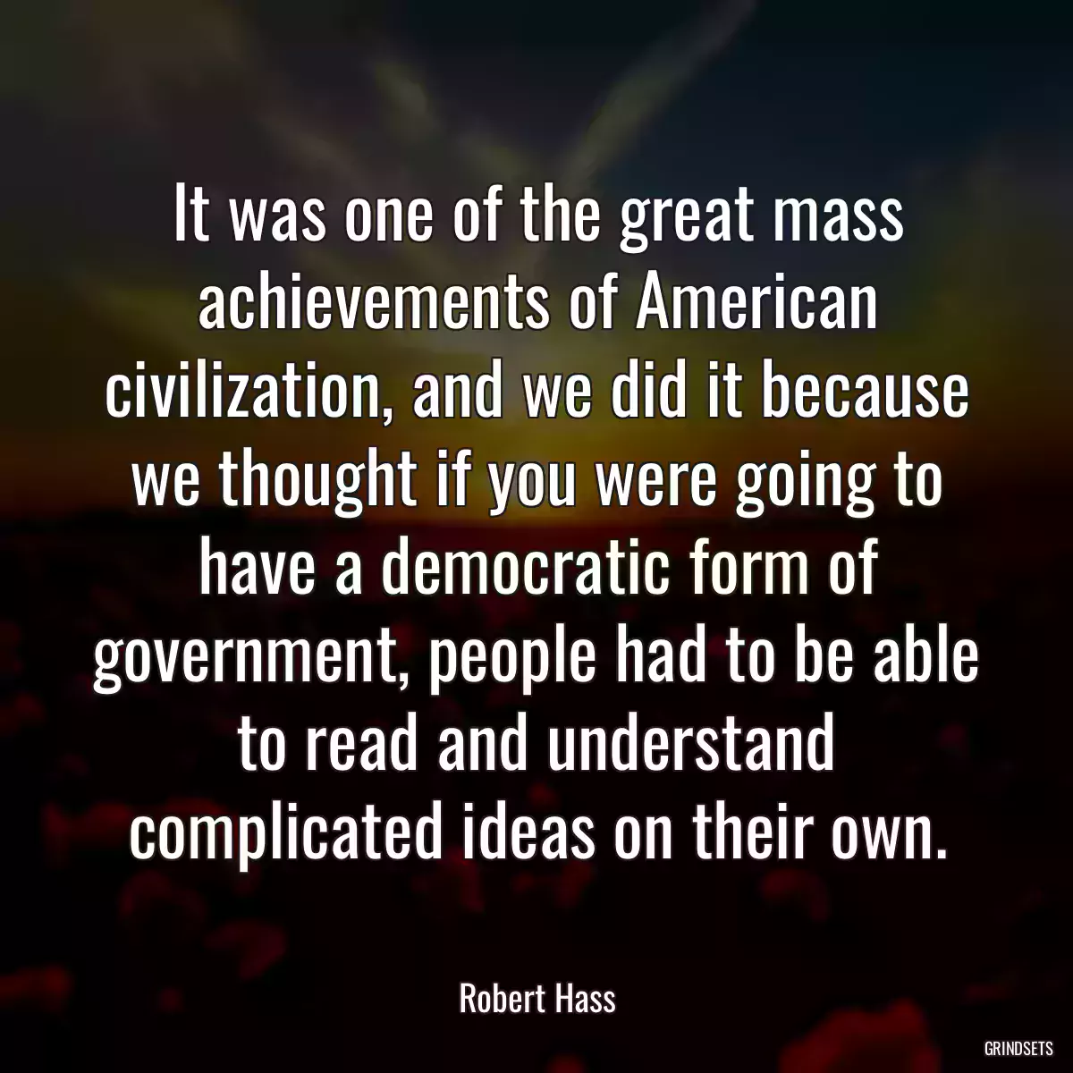 It was one of the great mass achievements of American civilization, and we did it because we thought if you were going to have a democratic form of government, people had to be able to read and understand complicated ideas on their own.