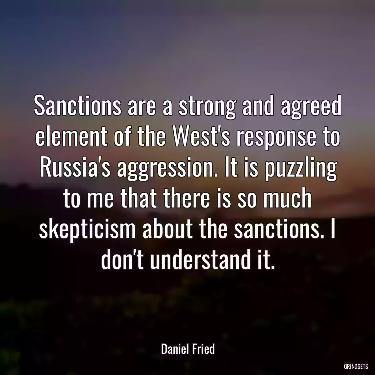 Sanctions are a strong and agreed element of the West\'s response to Russia\'s aggression. It is puzzling to me that there is so much skepticism about the sanctions. I don\'t understand it.