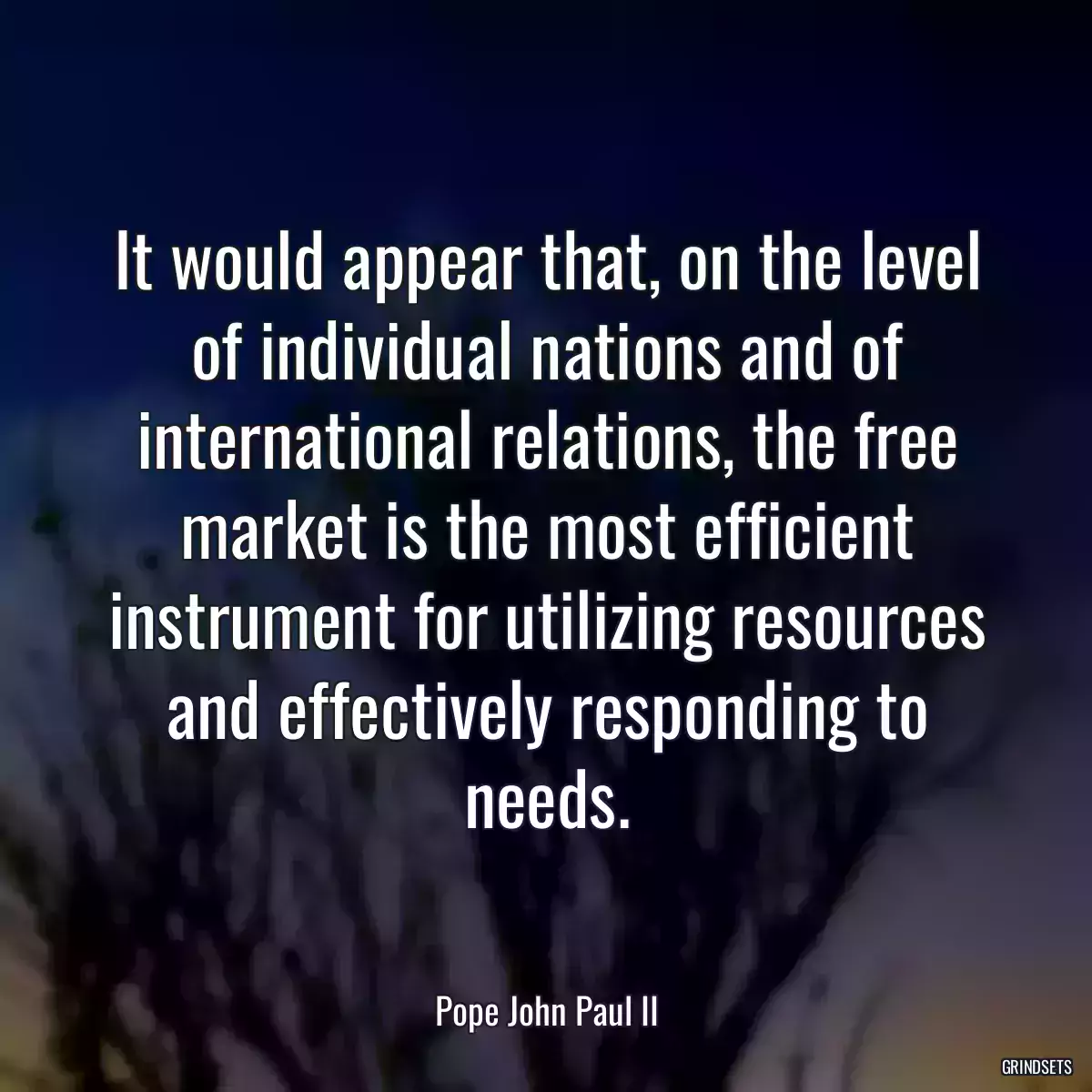 It would appear that, on the level of individual nations and of international relations, the free market is the most efficient instrument for utilizing resources and effectively responding to needs.