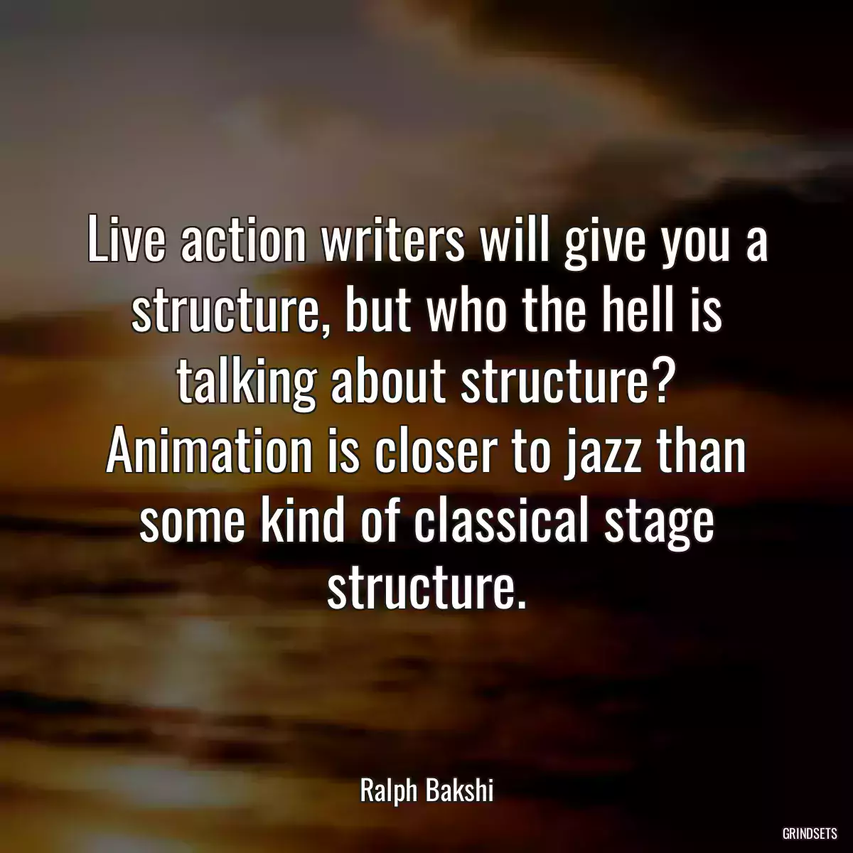 Live action writers will give you a structure, but who the hell is talking about structure? Animation is closer to jazz than some kind of classical stage structure.