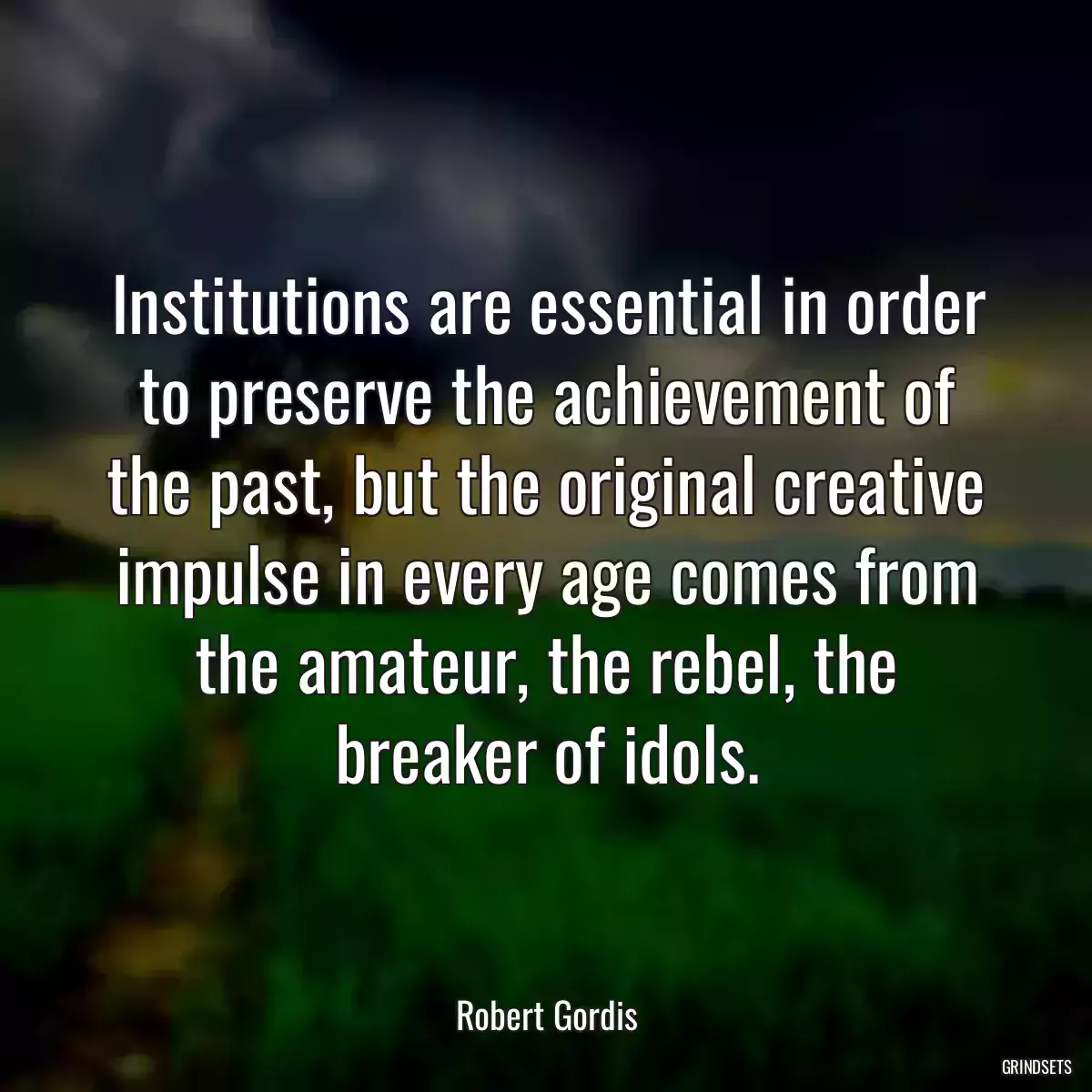 Institutions are essential in order to preserve the achievement of the past, but the original creative impulse in every age comes from the amateur, the rebel, the breaker of idols.