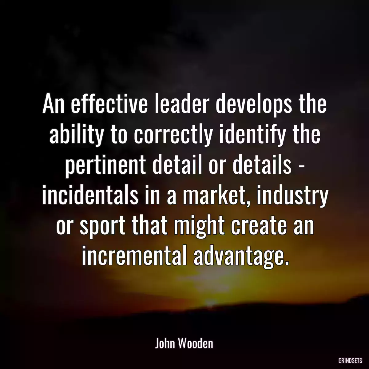 An effective leader develops the ability to correctly identify the pertinent detail or details - incidentals in a market, industry or sport that might create an incremental advantage.