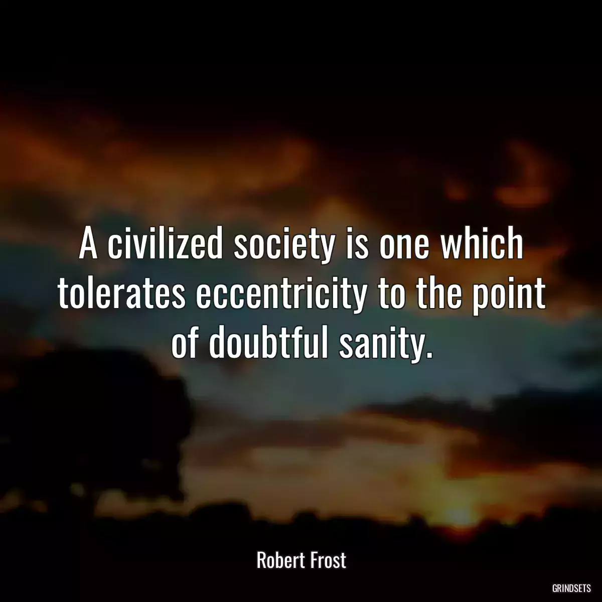 A civilized society is one which tolerates eccentricity to the point of doubtful sanity.