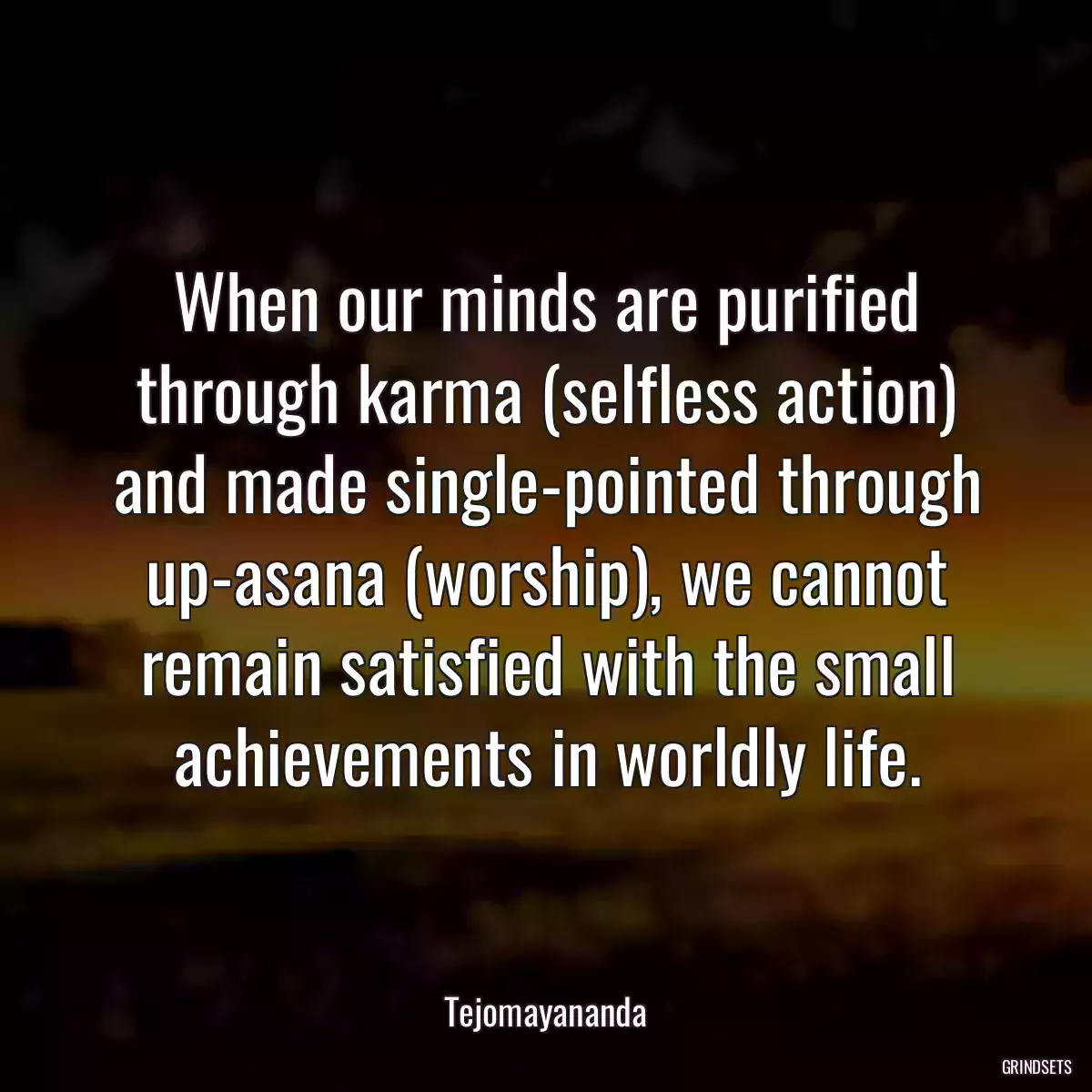 When our minds are purified through karma (selfless action) and made single-pointed through up-asana (worship), we cannot remain satisfied with the small achievements in worldly life.