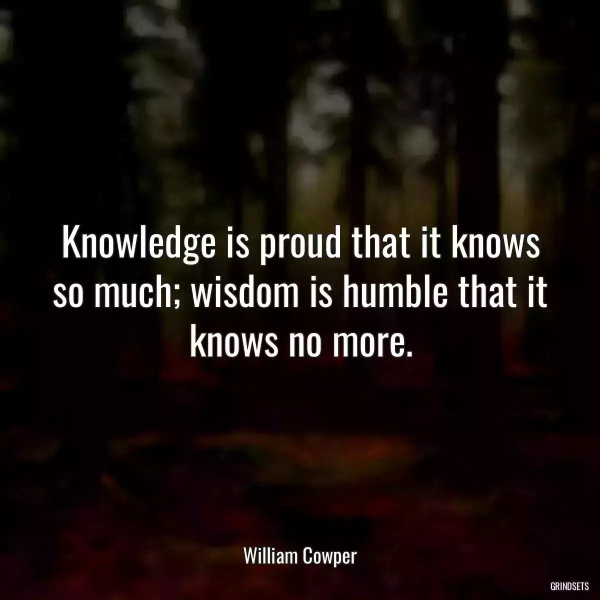 Knowledge is proud that it knows so much; wisdom is humble that it knows no more.