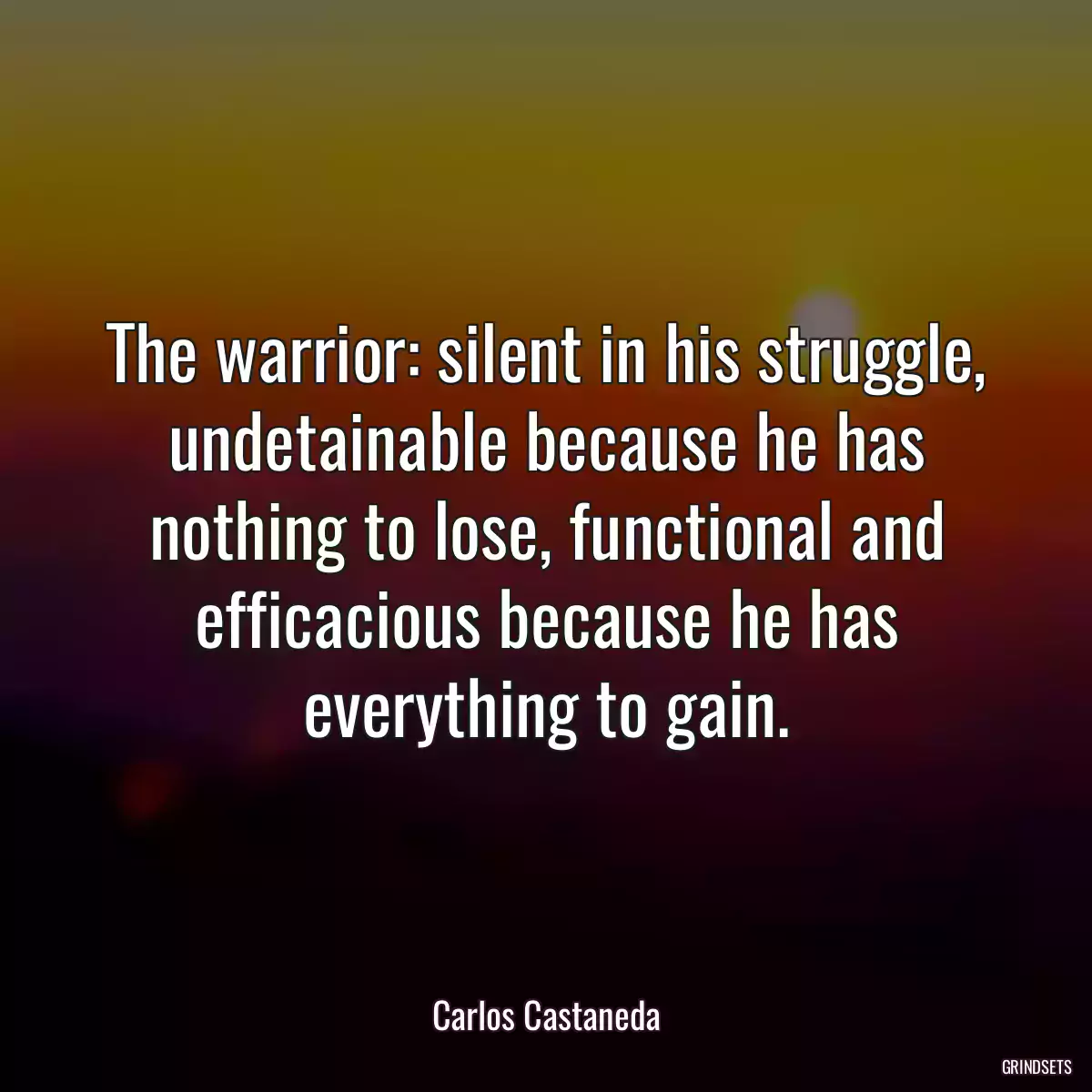 The warrior: silent in his struggle, undetainable because he has nothing to lose, functional and efficacious because he has everything to gain.