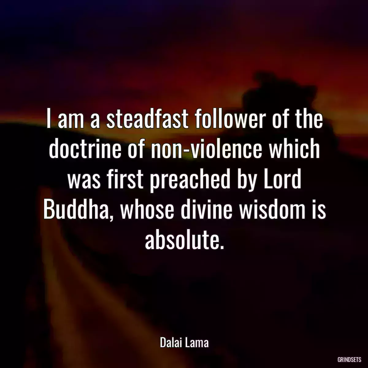 I am a steadfast follower of the doctrine of non-violence which was first preached by Lord Buddha, whose divine wisdom is absolute.