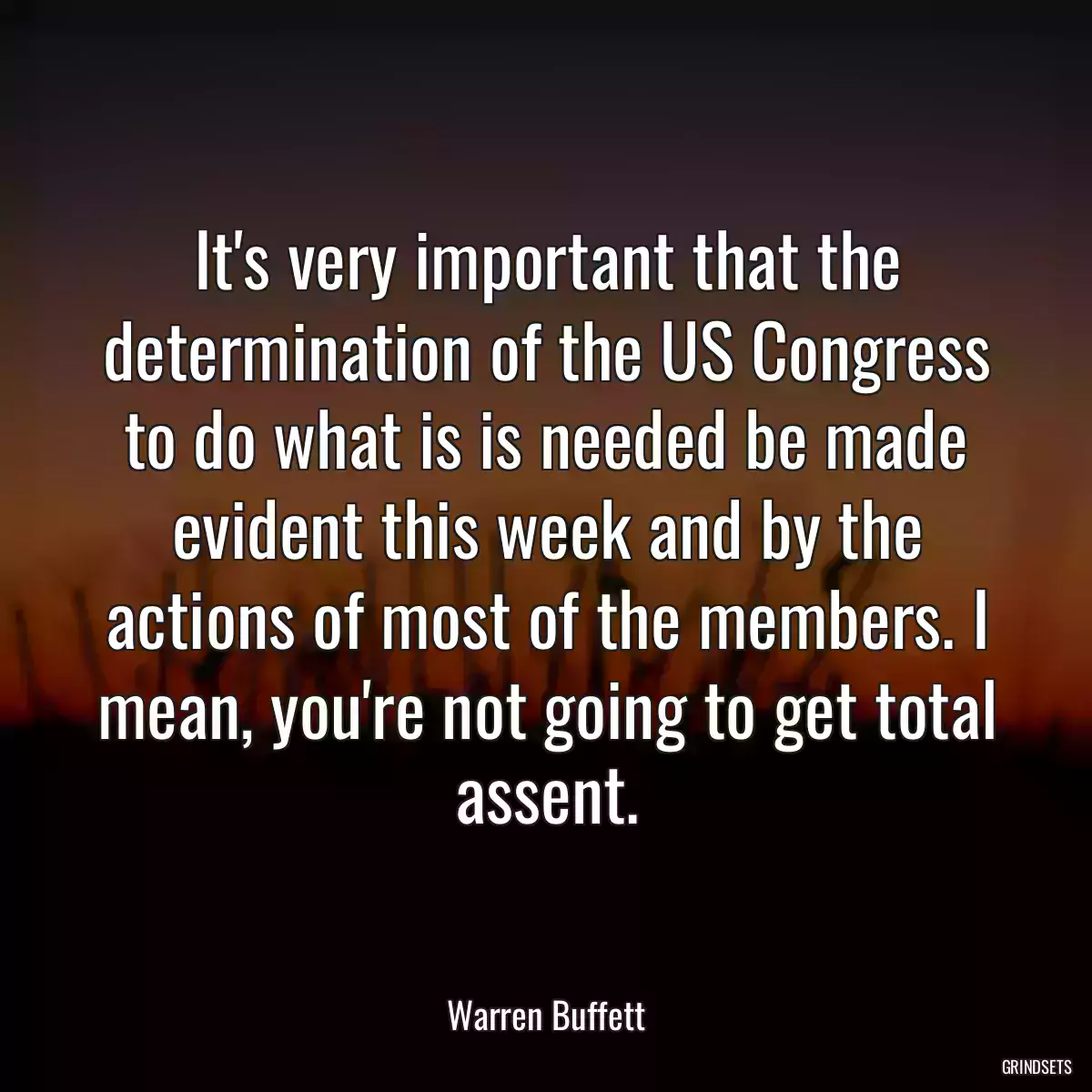 It\'s very important that the determination of the US Congress to do what is is needed be made evident this week and by the actions of most of the members. I mean, you\'re not going to get total assent.