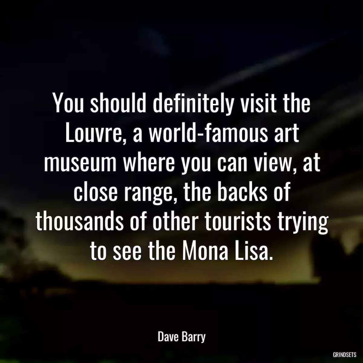 You should definitely visit the Louvre, a world-famous art museum where you can view, at close range, the backs of thousands of other tourists trying to see the Mona Lisa.