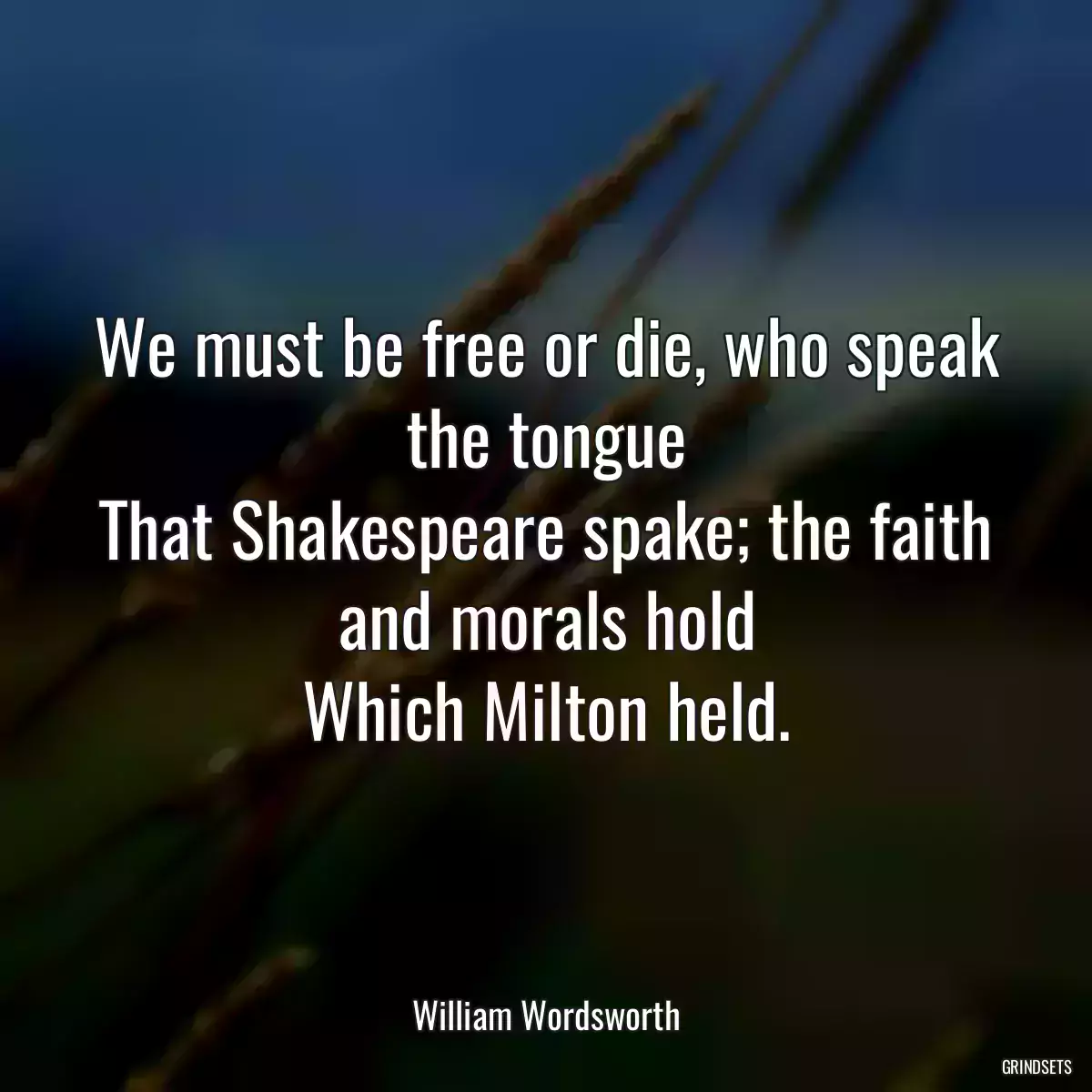 We must be free or die, who speak the tongue
That Shakespeare spake; the faith and morals hold
Which Milton held.