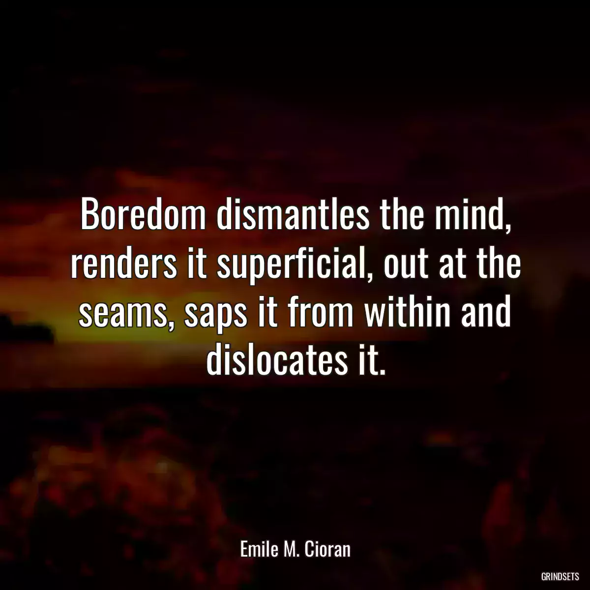 Boredom dismantles the mind, renders it superficial, out at the seams, saps it from within and dislocates it.