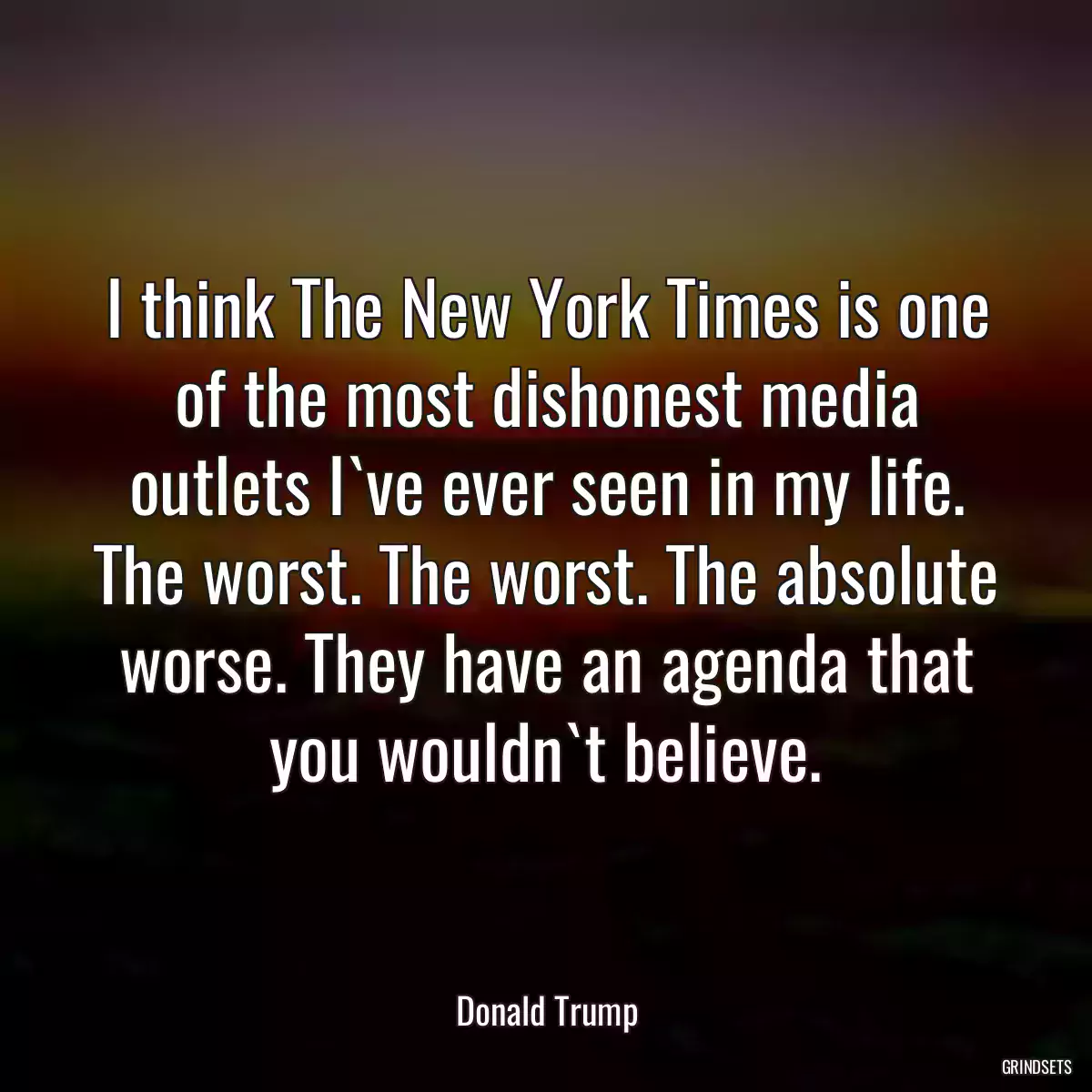 I think The New York Times is one of the most dishonest media outlets I`ve ever seen in my life. The worst. The worst. The absolute worse. They have an agenda that you wouldn`t believe.