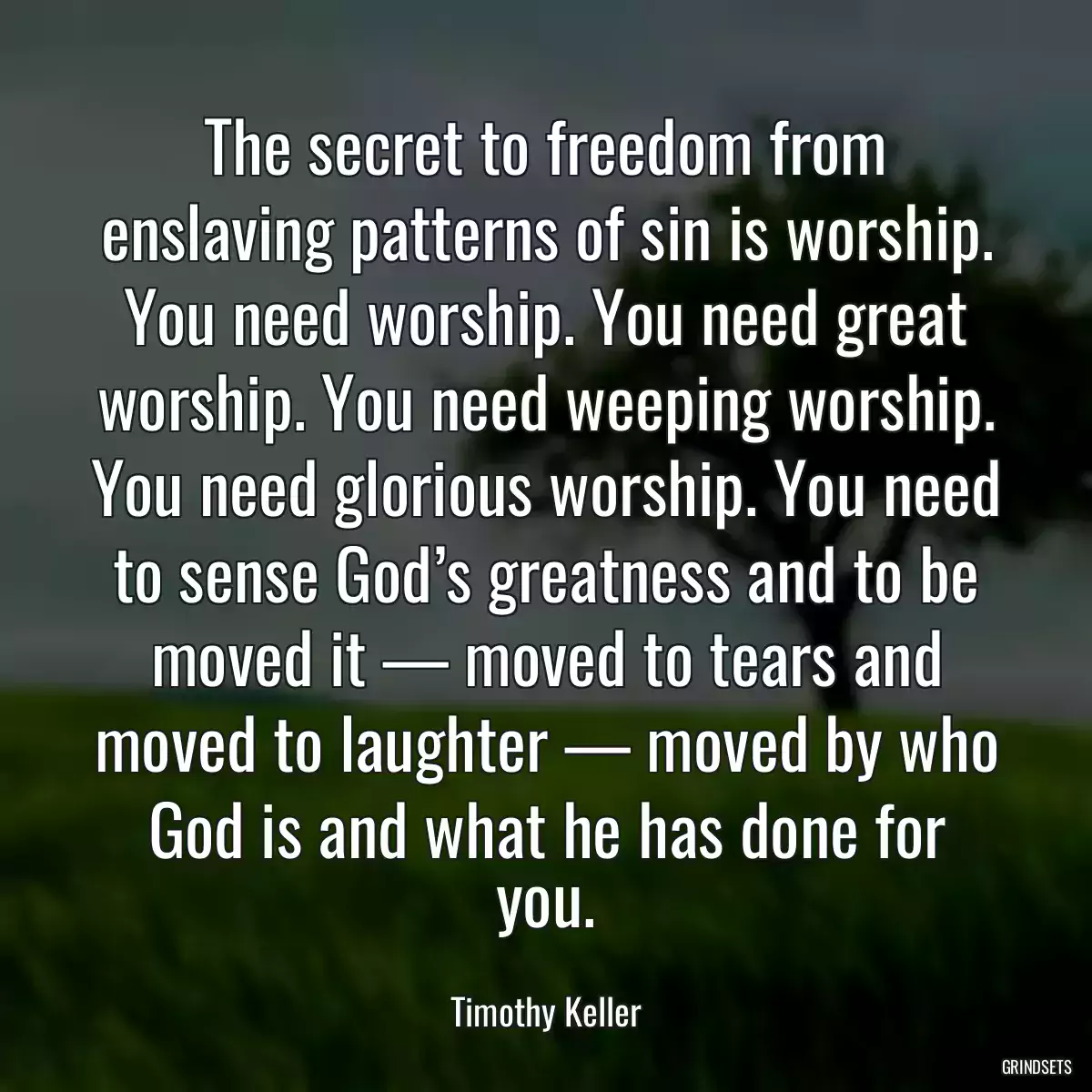 The secret to freedom from enslaving patterns of sin is worship. You need worship. You need great worship. You need weeping worship. You need glorious worship. You need to sense God’s greatness and to be moved it — moved to tears and moved to laughter — moved by who God is and what he has done for you.