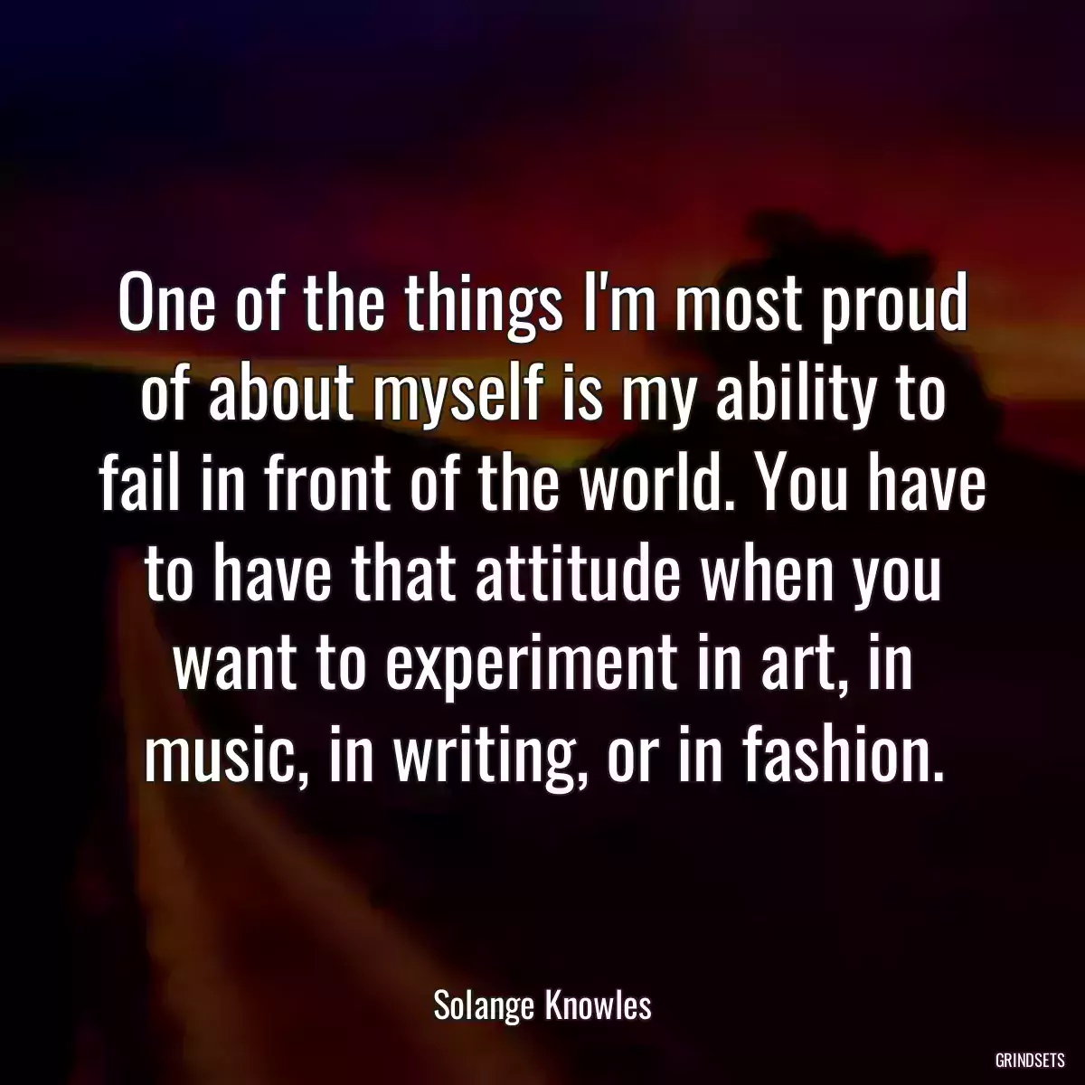 One of the things I\'m most proud of about myself is my ability to fail in front of the world. You have to have that attitude when you want to experiment in art, in music, in writing, or in fashion.