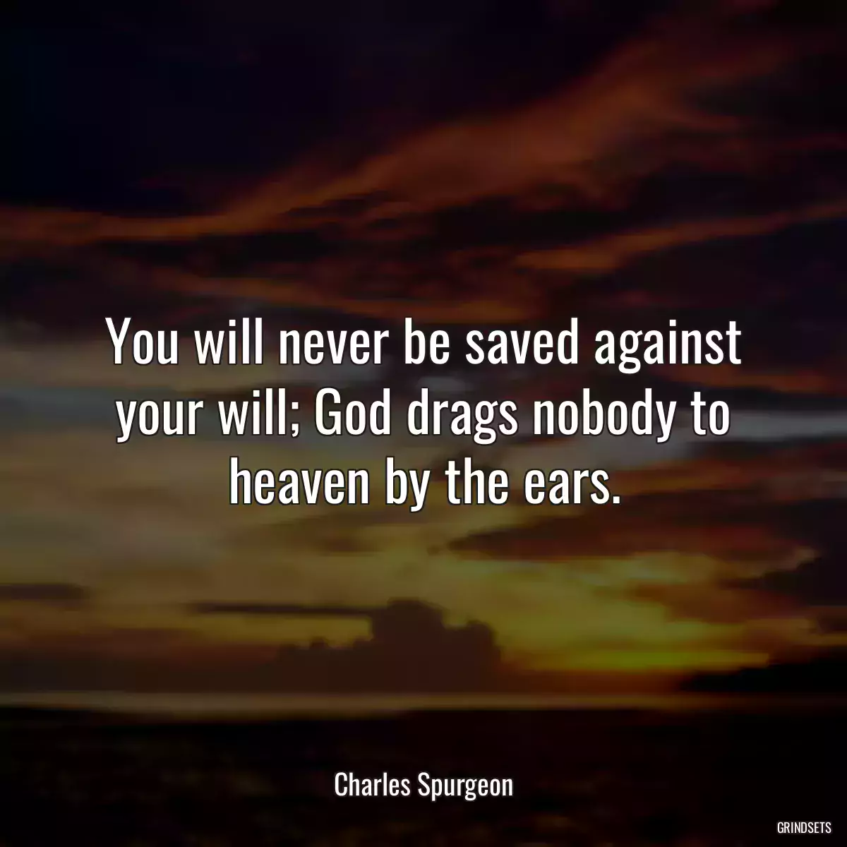 You will never be saved against your will; God drags nobody to heaven by the ears.