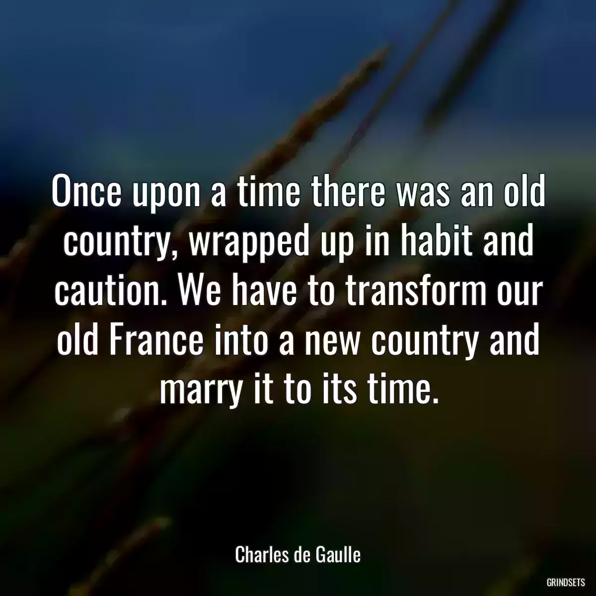 Once upon a time there was an old country, wrapped up in habit and caution. We have to transform our old France into a new country and marry it to its time.