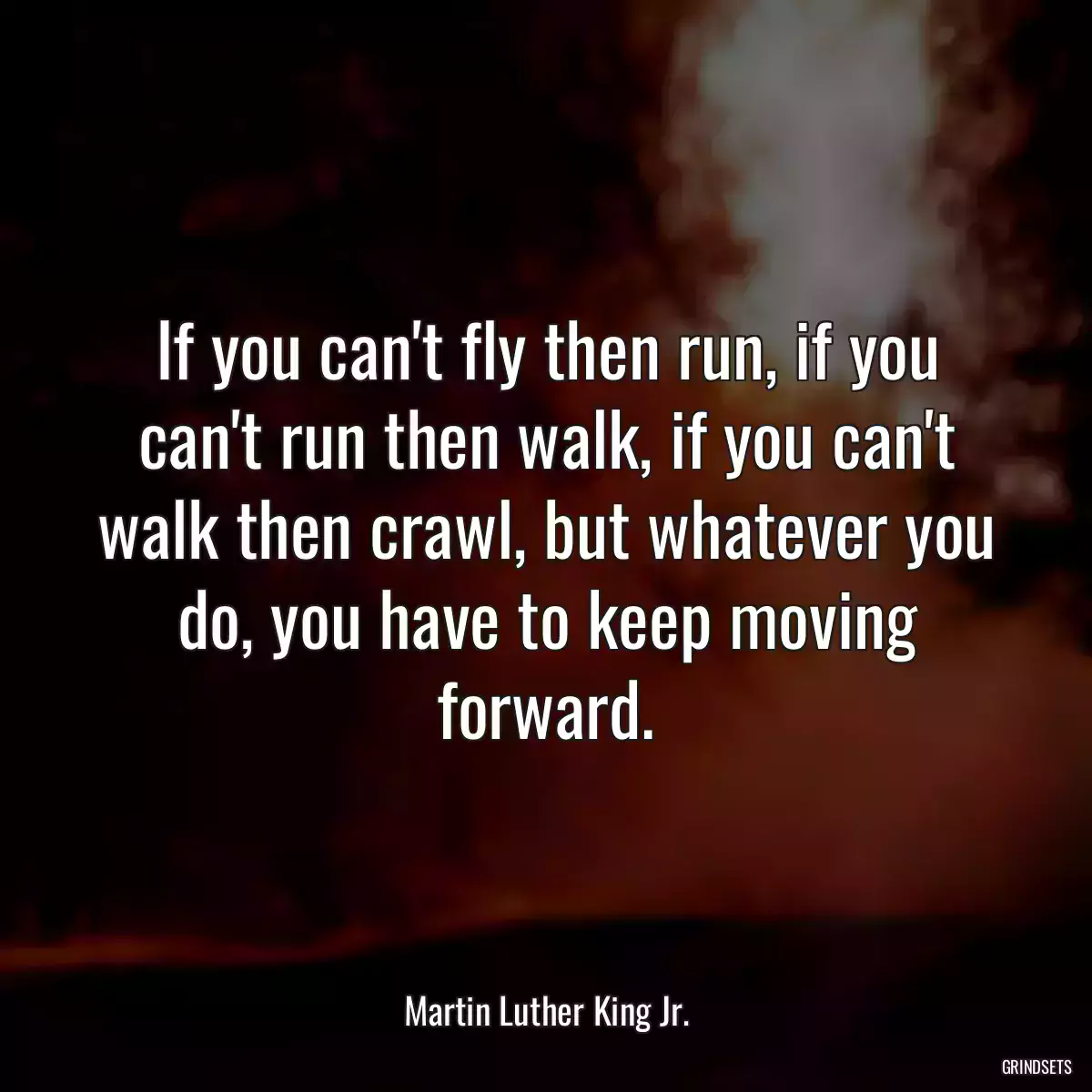 If you can\'t fly then run, if you can\'t run then walk, if you can\'t walk then crawl, but whatever you do, you have to keep moving forward.