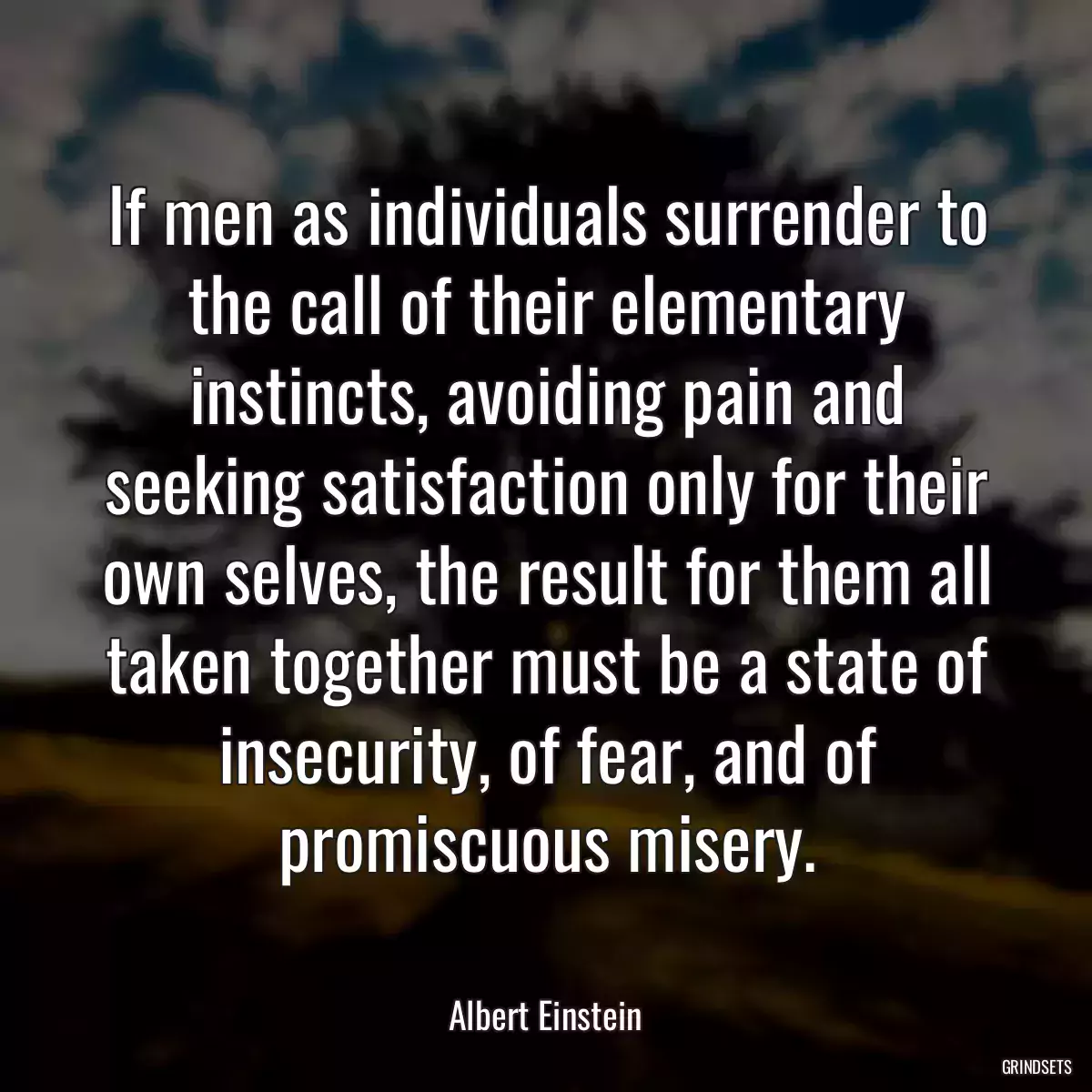 If men as individuals surrender to the call of their elementary instincts, avoiding pain and seeking satisfaction only for their own selves, the result for them all taken together must be a state of insecurity, of fear, and of promiscuous misery.