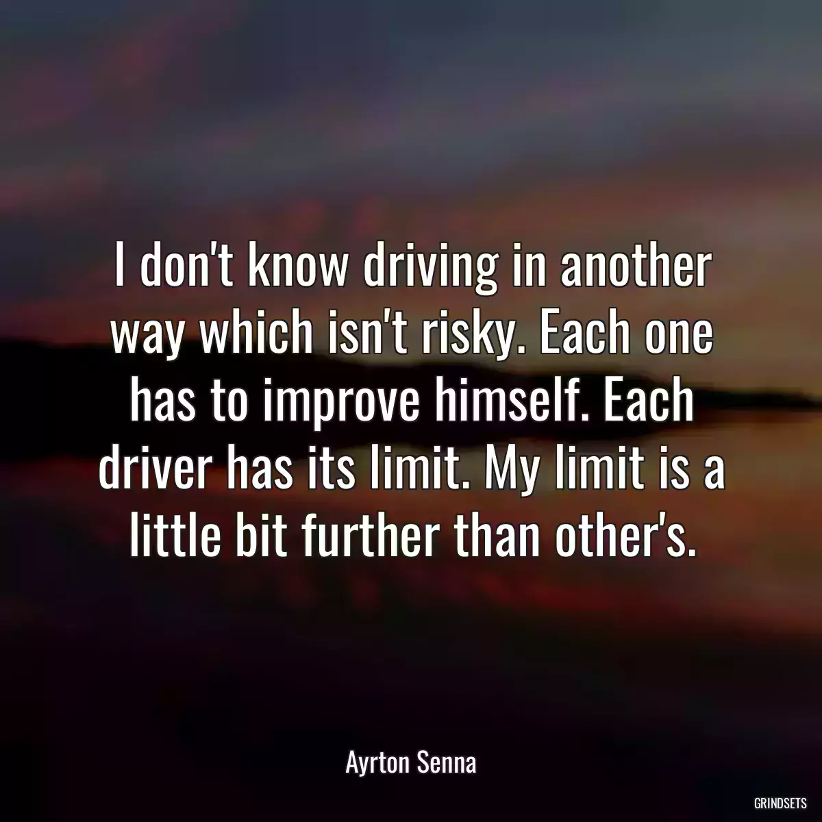 I don\'t know driving in another way which isn\'t risky. Each one has to improve himself. Each driver has its limit. My limit is a little bit further than other\'s.