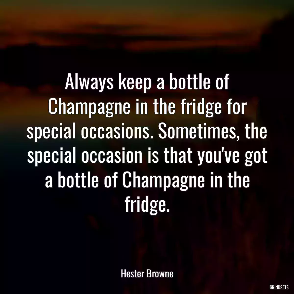 Always keep a bottle of Champagne in the fridge for special occasions. Sometimes, the special occasion is that you\'ve got a bottle of Champagne in the fridge.