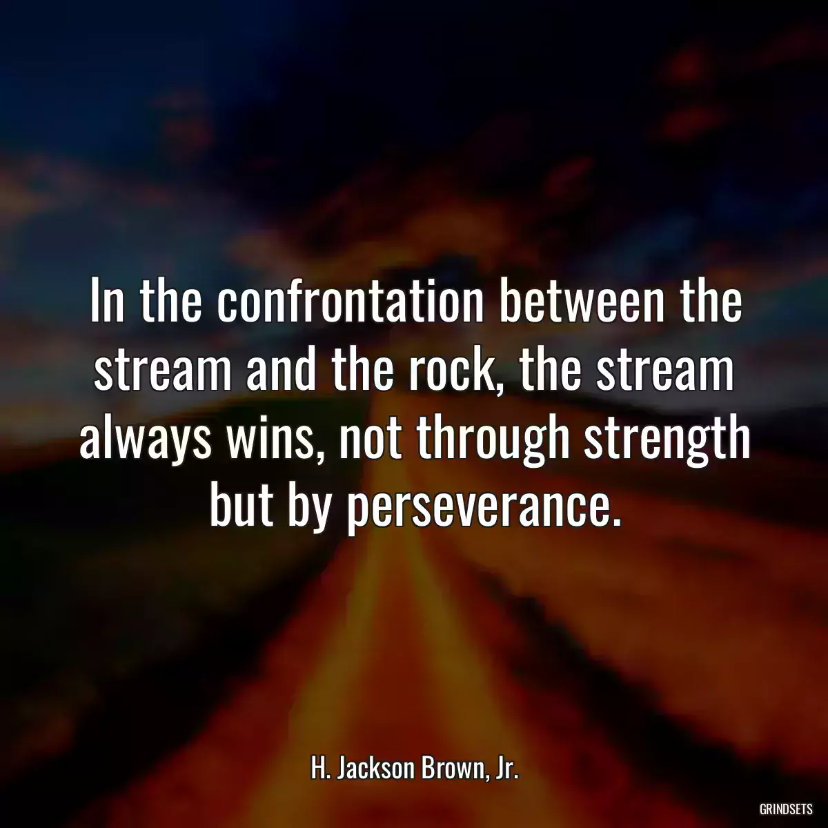 In the confrontation between the stream and the rock, the stream always wins, not through strength but by perseverance.