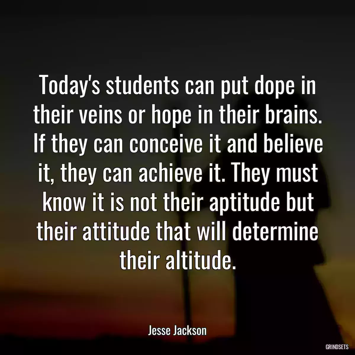 Today\'s students can put dope in their veins or hope in their brains. If they can conceive it and believe it, they can achieve it. They must know it is not their aptitude but their attitude that will determine their altitude.