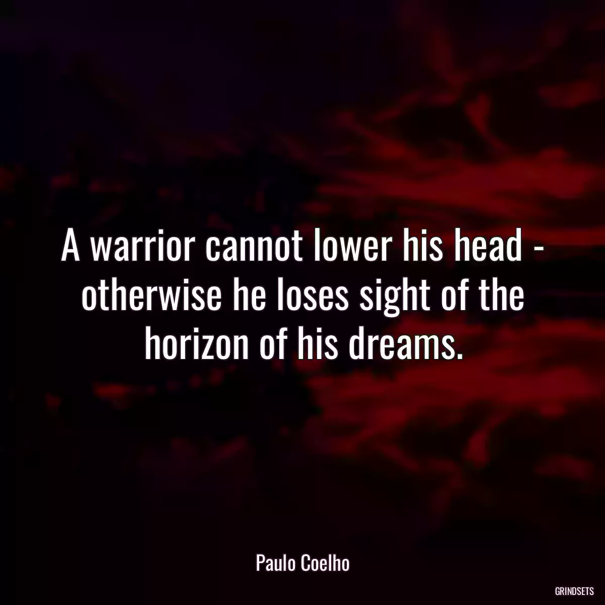 A warrior cannot lower his head - otherwise he loses sight of the horizon of his dreams.