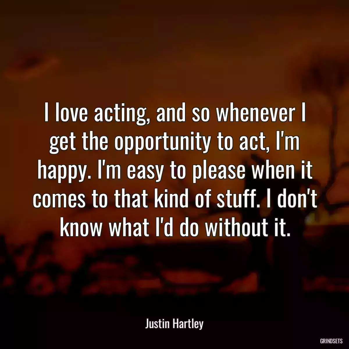 I love acting, and so whenever I get the opportunity to act, I\'m happy. I\'m easy to please when it comes to that kind of stuff. I don\'t know what I\'d do without it.