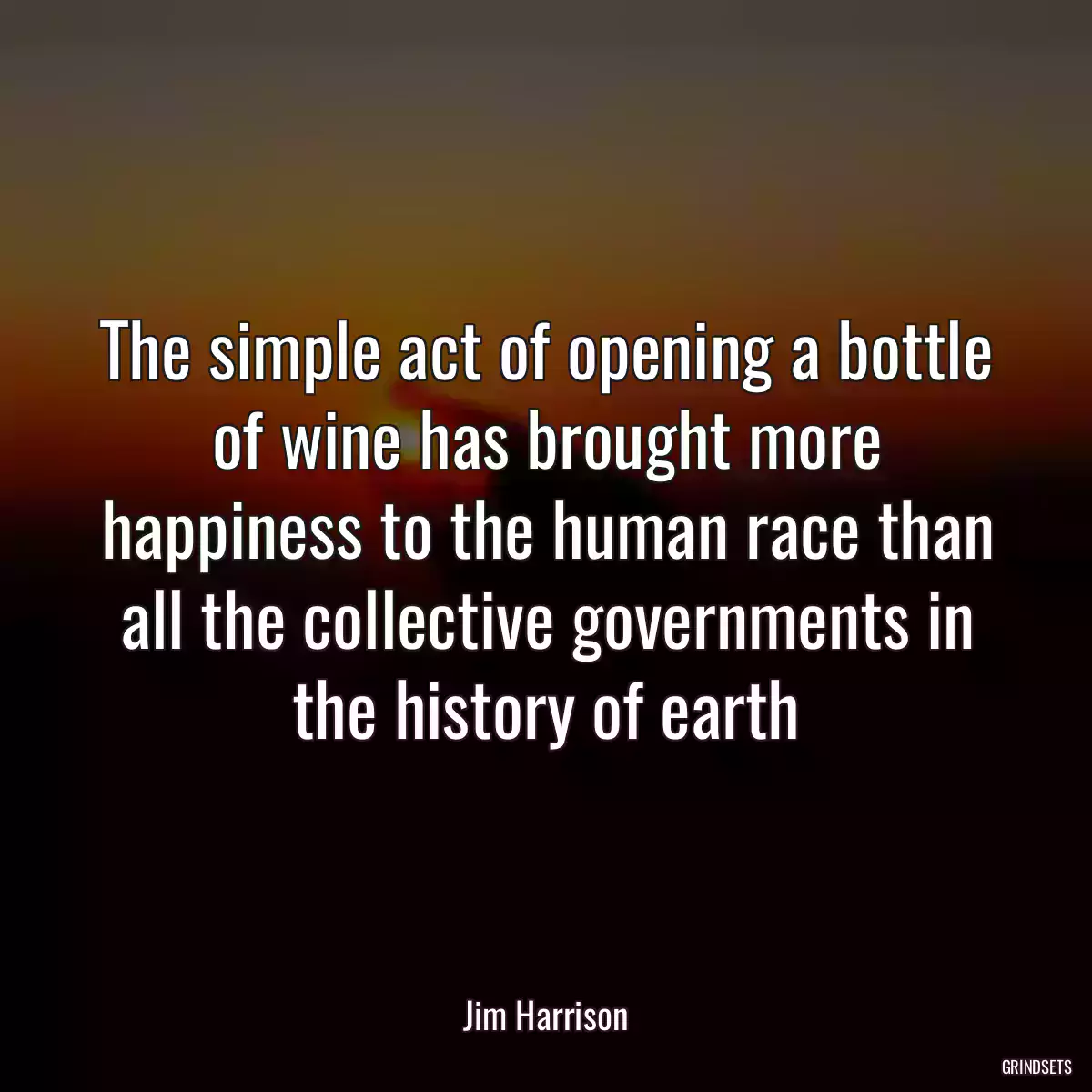 The simple act of opening a bottle of wine has brought more happiness to the human race than all the collective governments in the history of earth