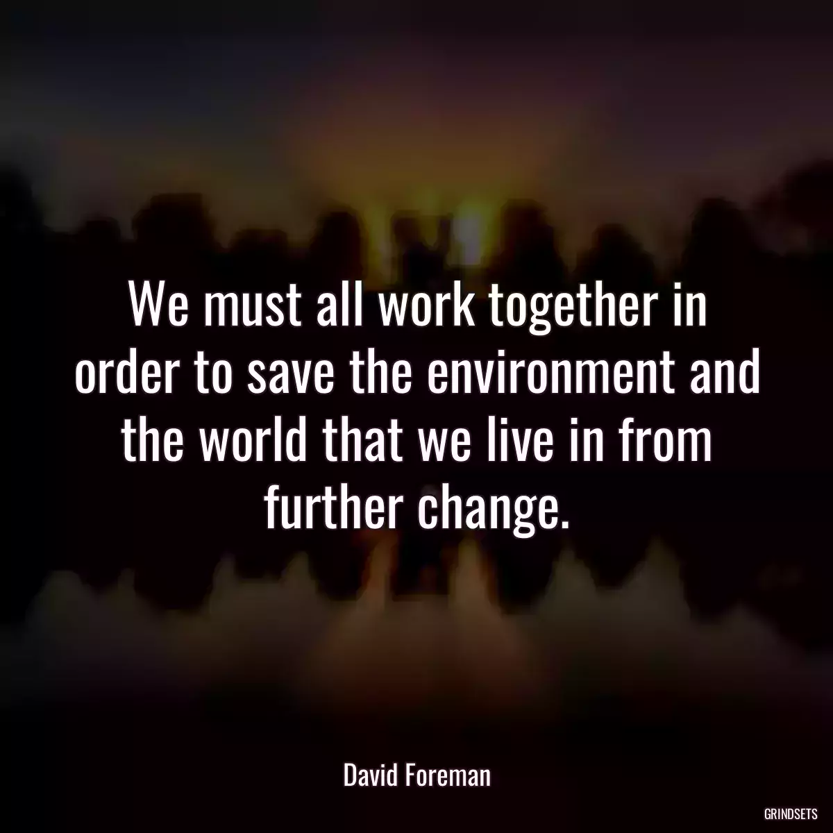 We must all work together in order to save the environment and the world that we live in from further change.