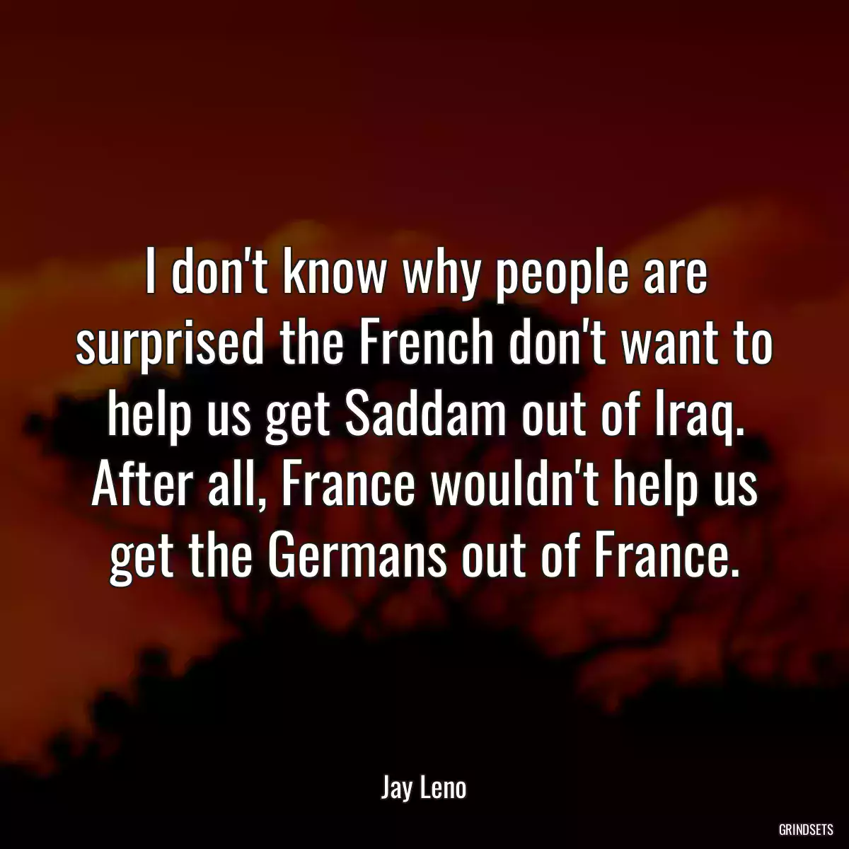 I don\'t know why people are surprised the French don\'t want to help us get Saddam out of Iraq. After all, France wouldn\'t help us get the Germans out of France.