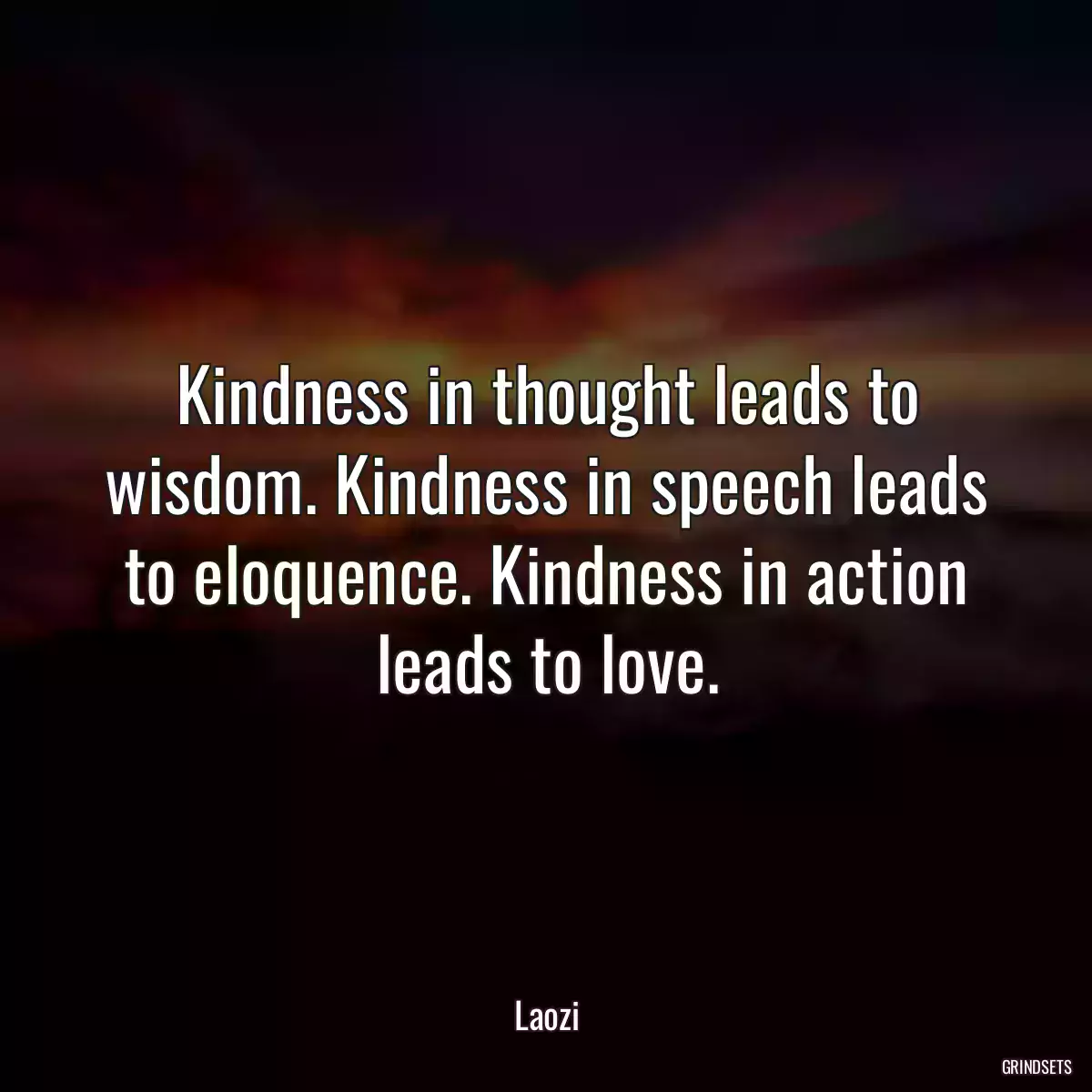 Kindness in thought leads to wisdom. Kindness in speech leads to eloquence. Kindness in action leads to love.