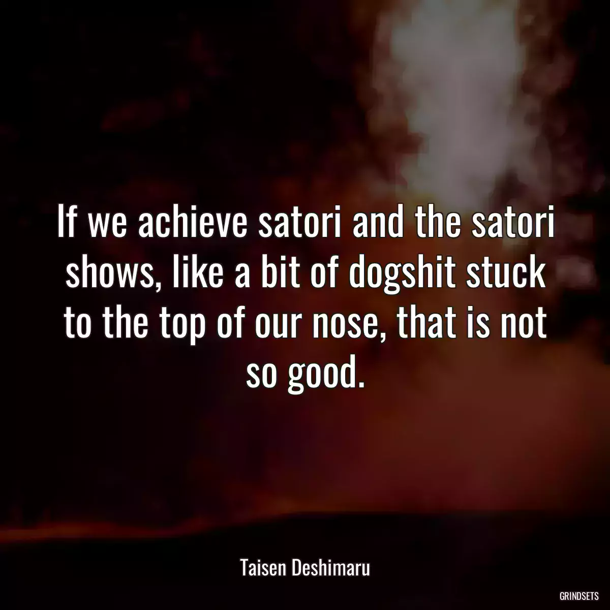 If we achieve satori and the satori shows, like a bit of dogshit stuck to the top of our nose, that is not so good.