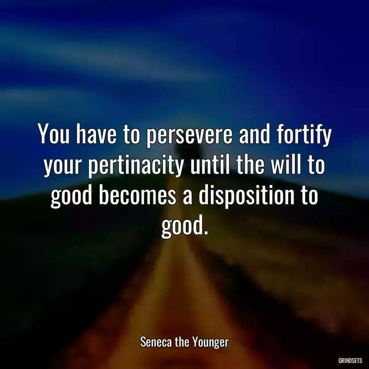 You have to persevere and fortify your pertinacity until the will to good becomes a disposition to good.