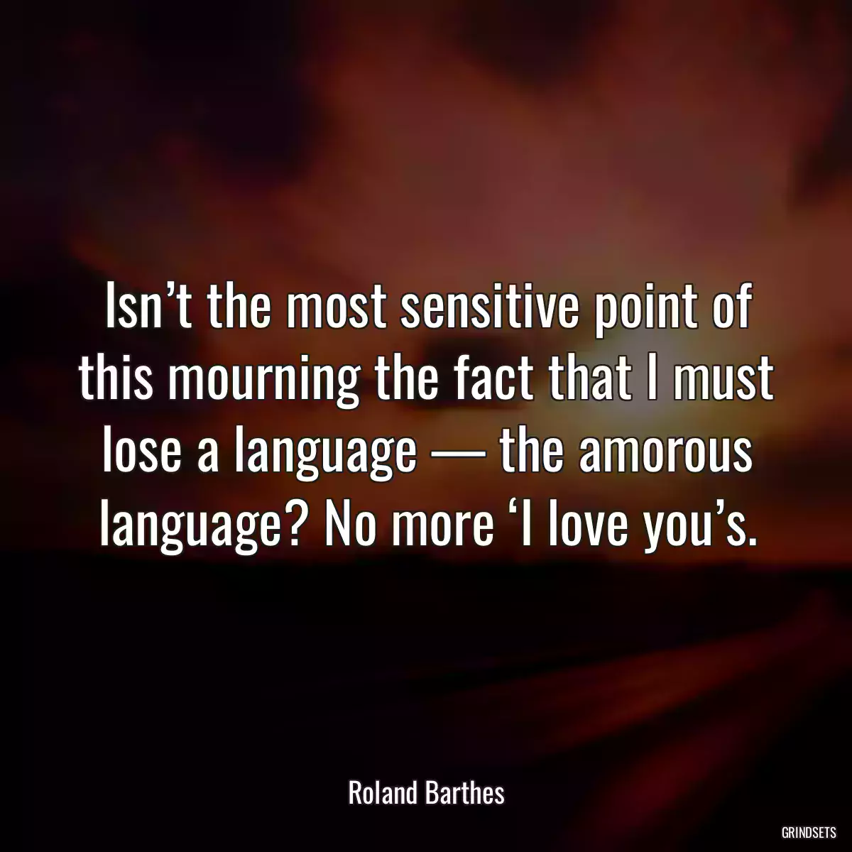 Isn’t the most sensitive point of this mourning the fact that I must lose a language — the amorous language? No more ‘I love you’s.