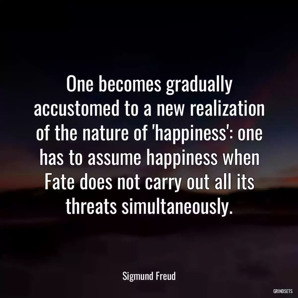 One becomes gradually accustomed to a new realization of the nature of \'happiness\': one has to assume happiness when Fate does not carry out all its threats simultaneously.