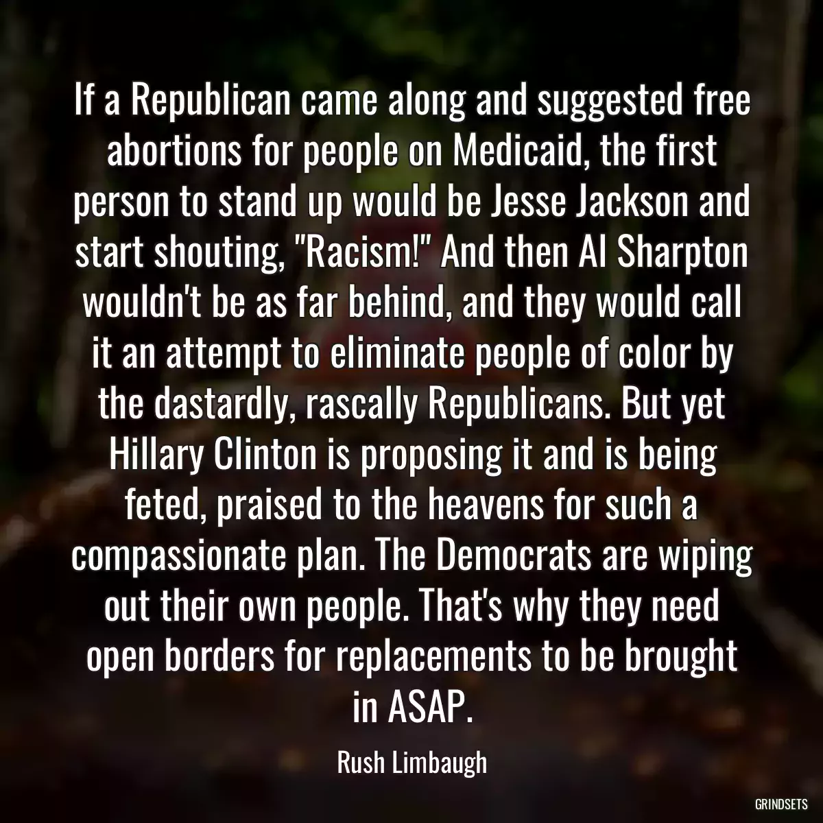 If a Republican came along and suggested free abortions for people on Medicaid, the first person to stand up would be Jesse Jackson and start shouting, \