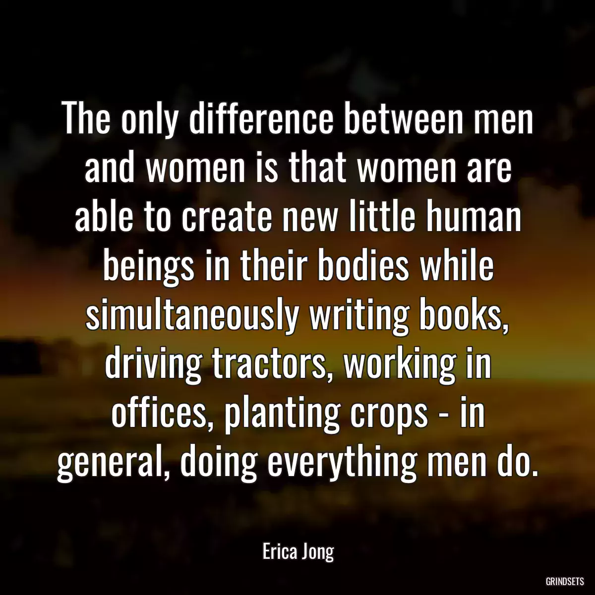 The only difference between men and women is that women are able to create new little human beings in their bodies while simultaneously writing books, driving tractors, working in offices, planting crops - in general, doing everything men do.