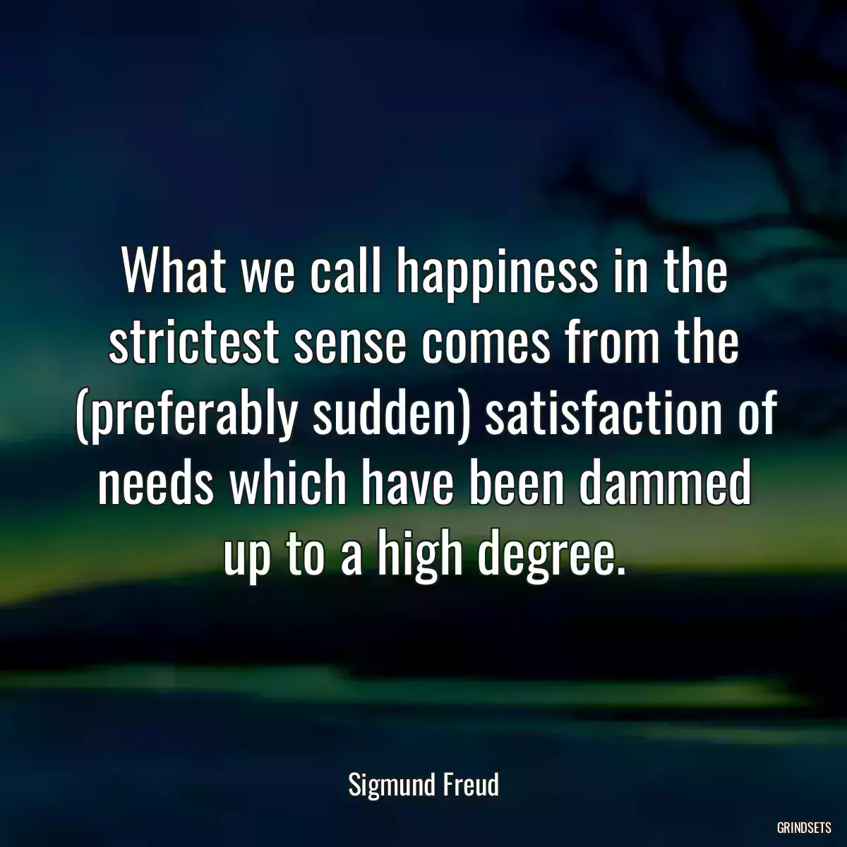What we call happiness in the strictest sense comes from the (preferably sudden) satisfaction of needs which have been dammed up to a high degree.