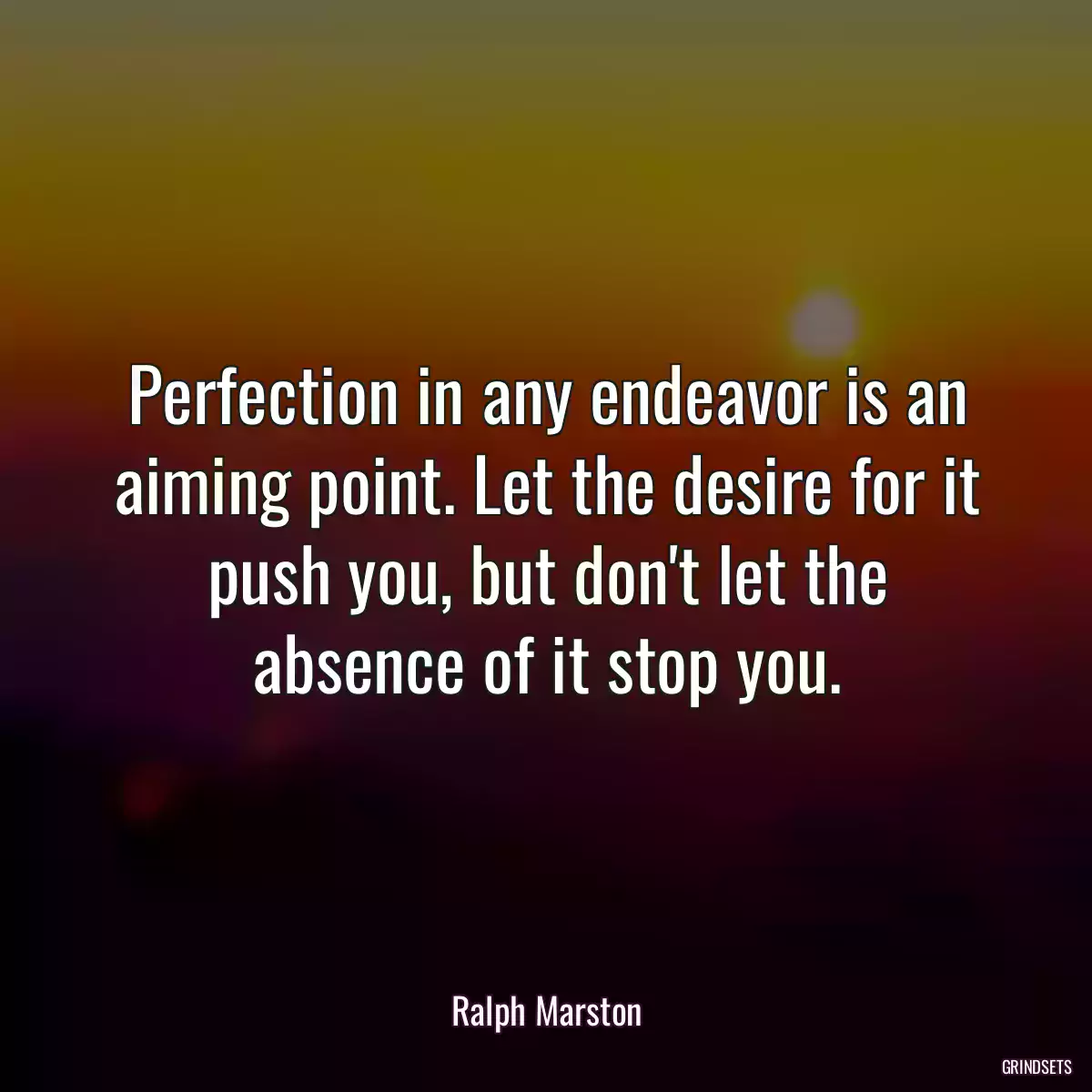 Perfection in any endeavor is an aiming point. Let the desire for it push you, but don\'t let the absence of it stop you.