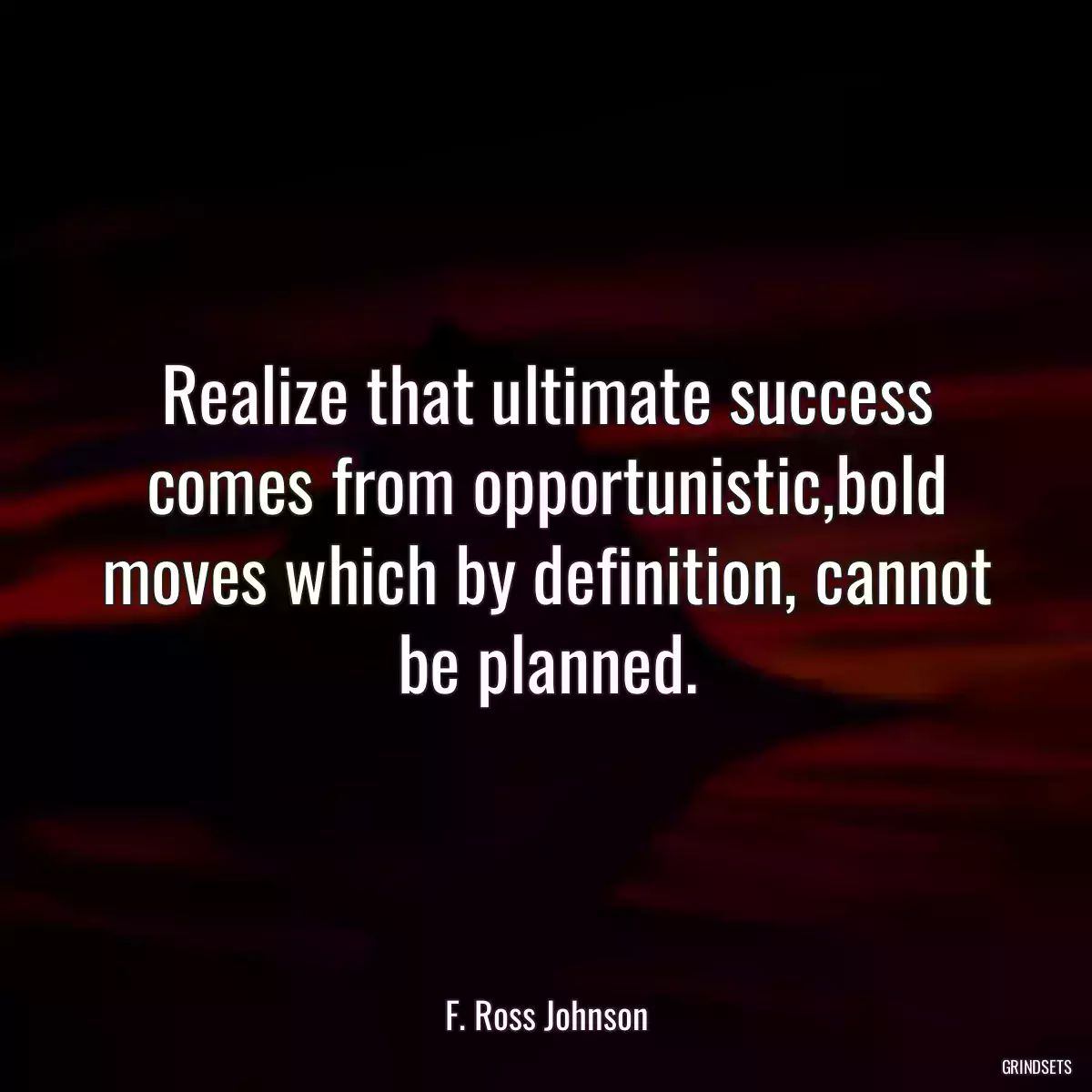 Realize that ultimate success comes from opportunistic,bold moves which by definition, cannot be planned.