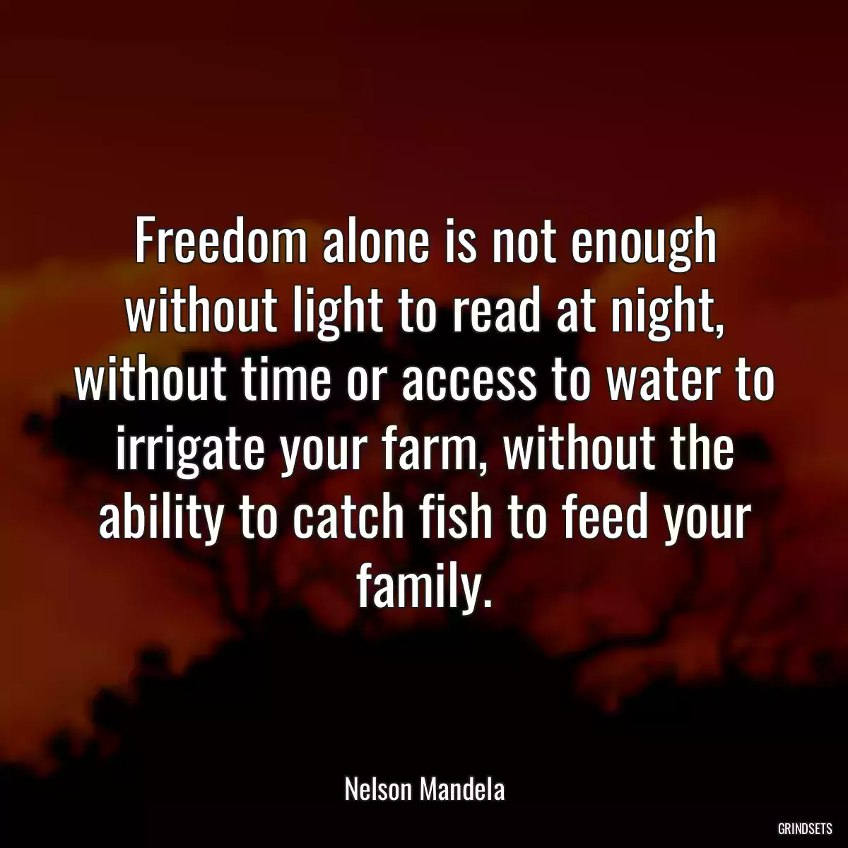 Freedom alone is not enough without light to read at night, without time or access to water to irrigate your farm, without the ability to catch fish to feed your family.