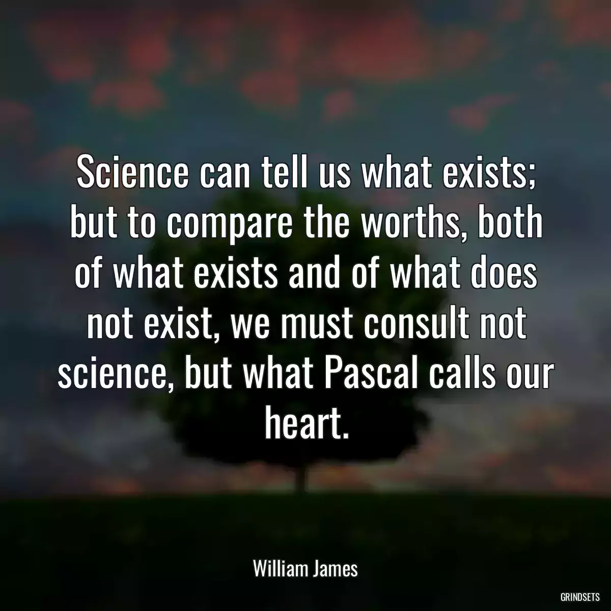 Science can tell us what exists; but to compare the worths, both of what exists and of what does not exist, we must consult not science, but what Pascal calls our heart.