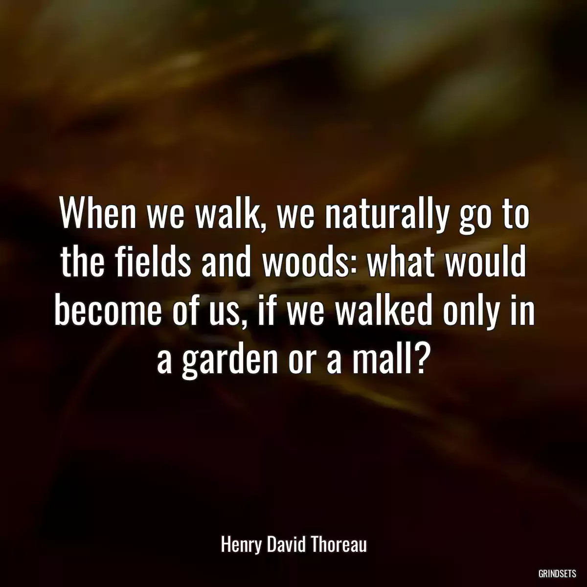 When we walk, we naturally go to the fields and woods: what would become of us, if we walked only in a garden or a mall?